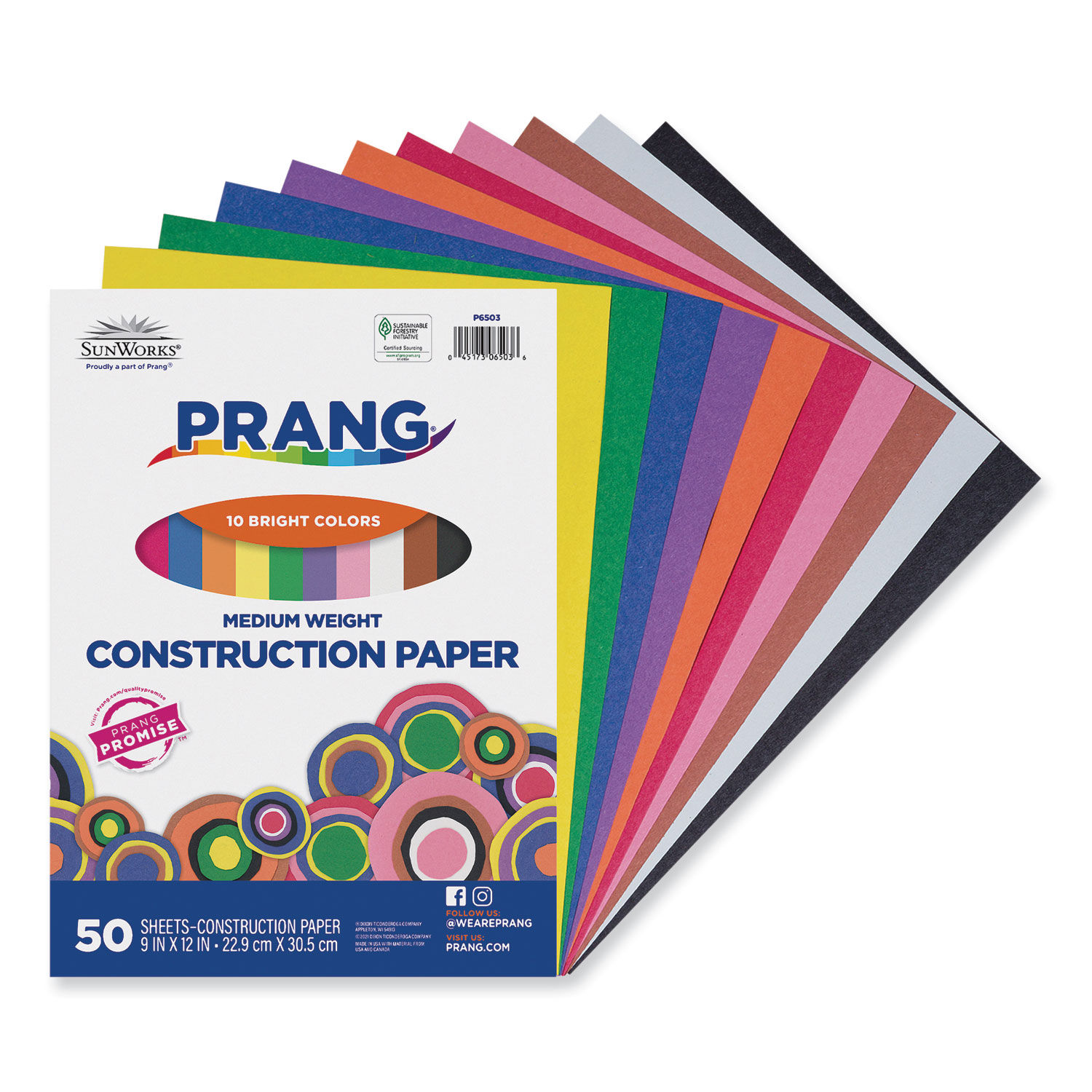 SunWorks Construction Paper 50 lb Text Weight, 9 x 12, Assorted, 50/Pack