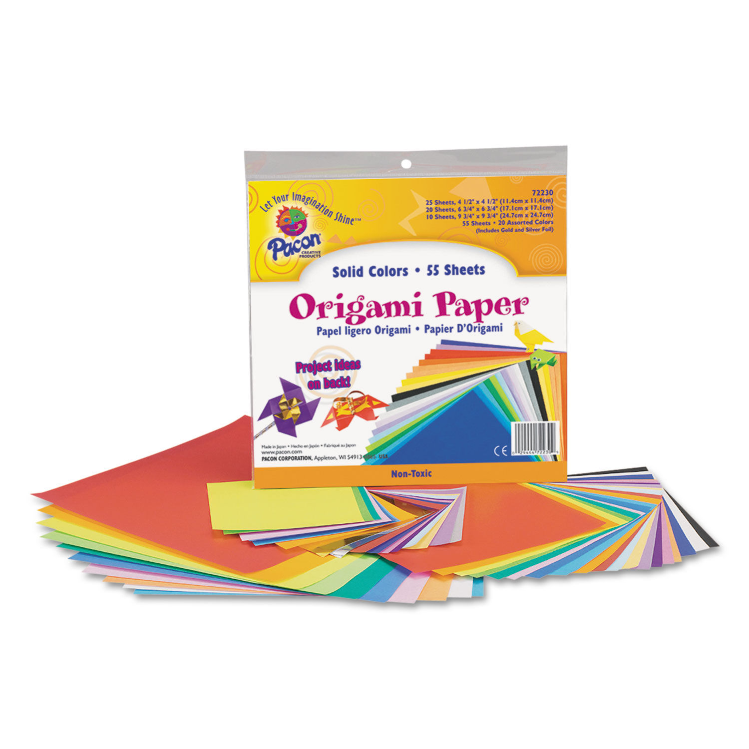Origami Paper 30 lb Bond Weight, 9.75 x 9.75, Assorted Bright Colors, 55/Pack