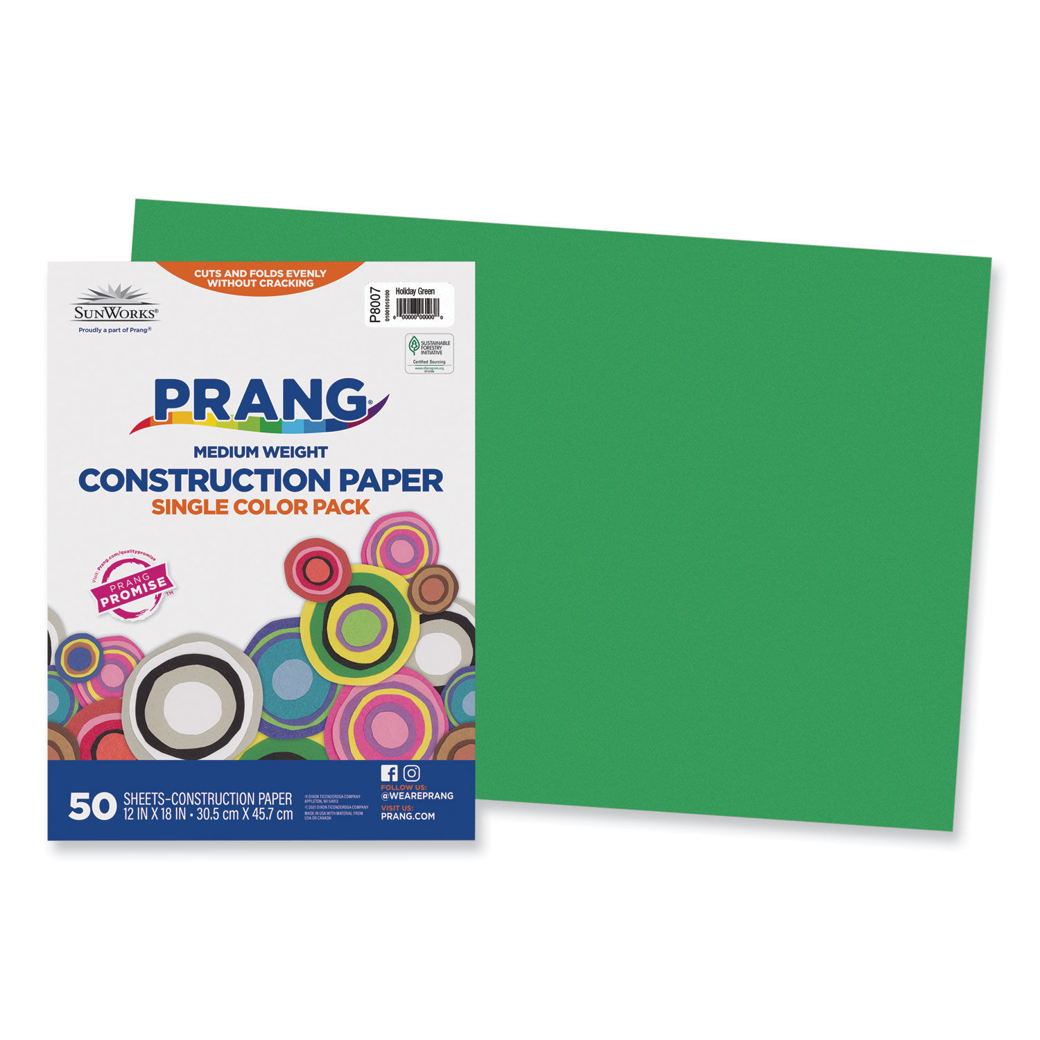 SunWorks Construction Paper 50 lb Text Weight, 12 x 18, Holiday Green, 50/Pack