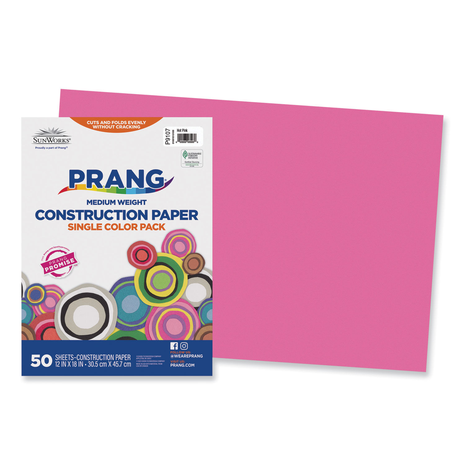 SunWorks Construction Paper 50 lb Text Weight, 12 x 18, Hot Pink, 50/Pack