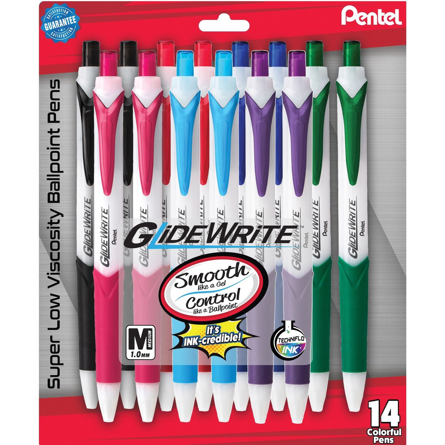 GlideWrite 1.0mm Ballpoint Pen Medium Pen Point, 1 mm Pen Point Size, Retractable, 14 / Pack