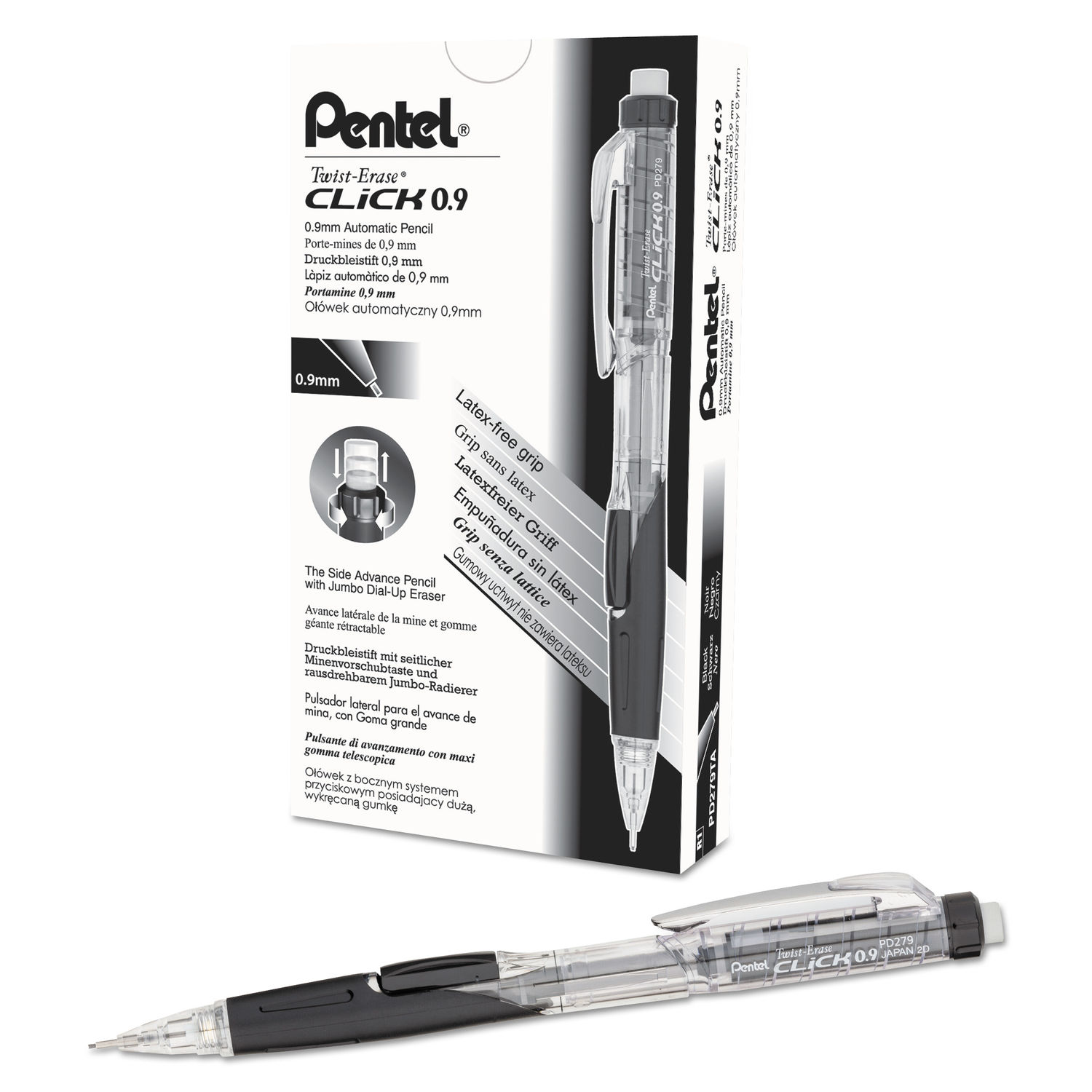 Twist-Erase CLICK Mechanical Pencil 0.9 mm, HB (#2.5), Black Lead, Black Barrel