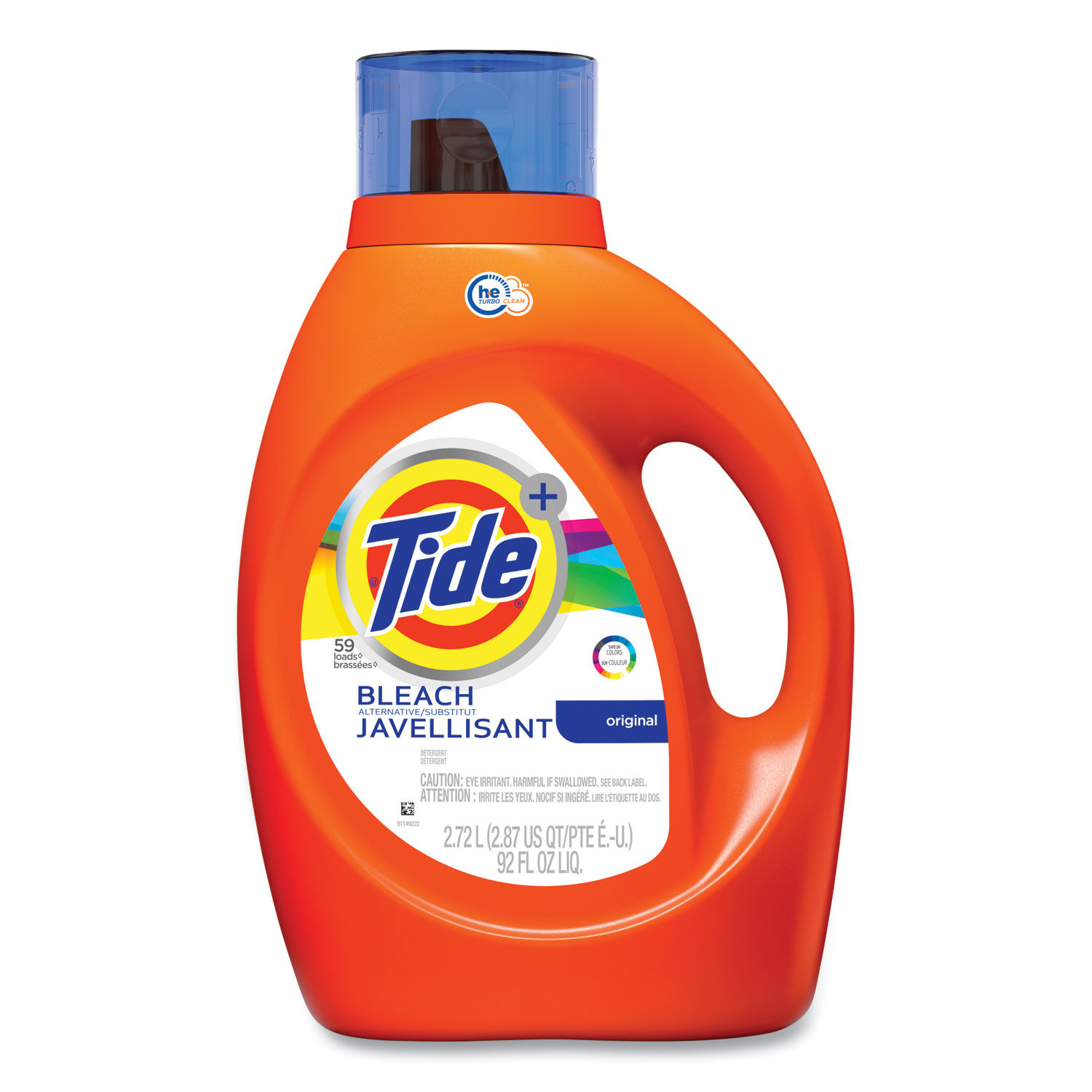 Liquid Laundry Detergent plus Bleach Alternative HE Compatible, Original Scent, 92 oz Bottle, 4/Carton