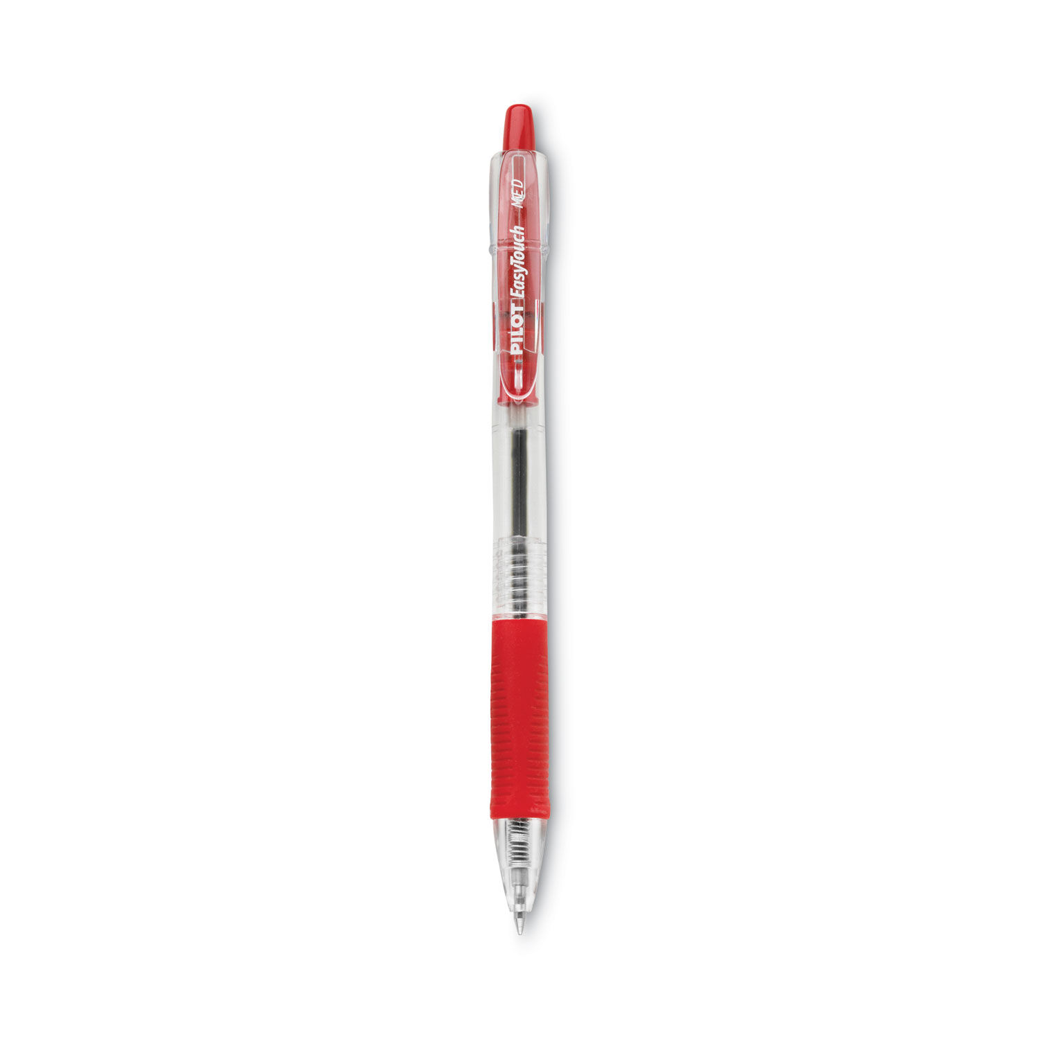 EasyTouch Ballpoint Pen Retractable, Medium 1 mm, Red Ink, Clear Barrel, Dozen