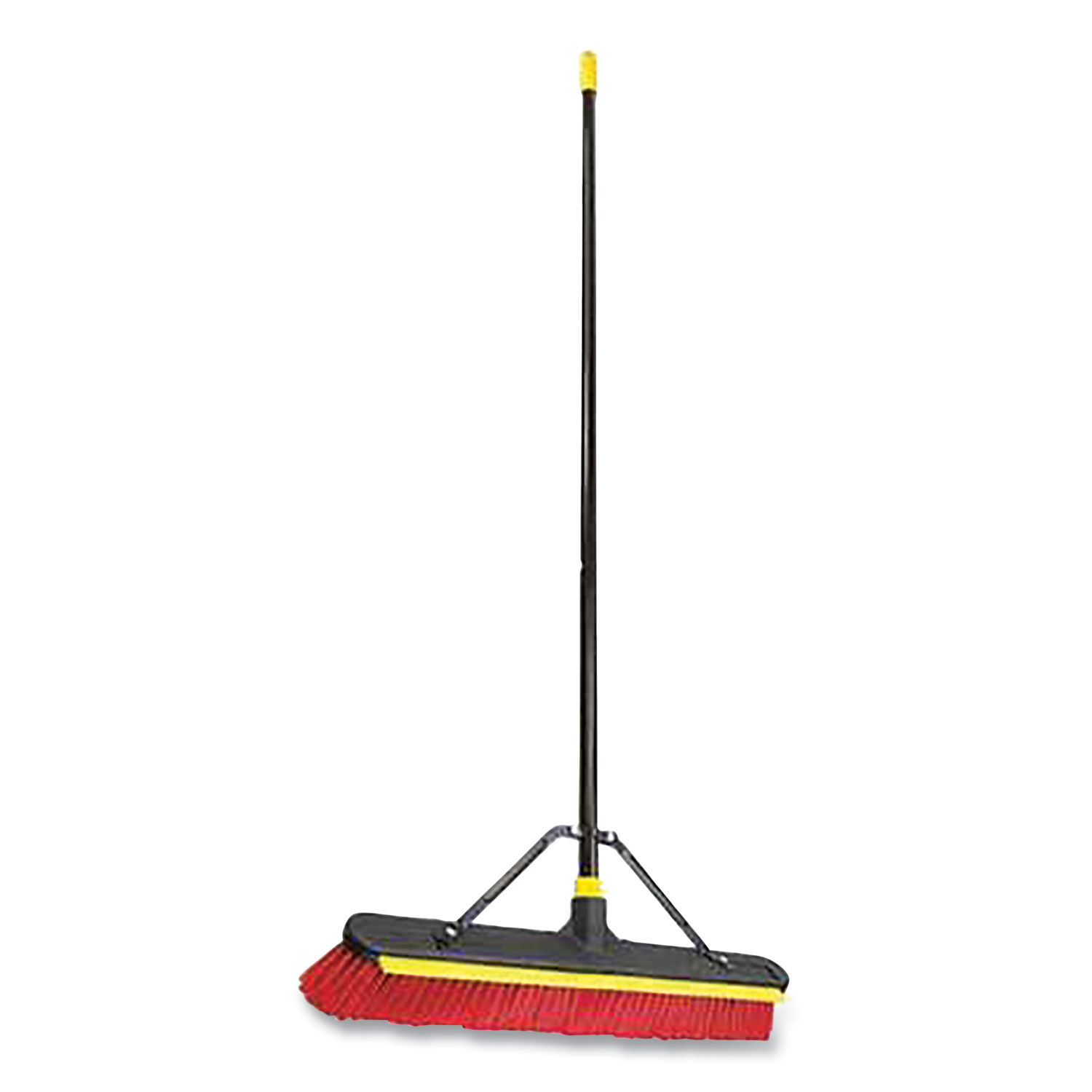 Bulldozer 2-in-1 Squeegee Pushbroom 24 x 54, PET Bristles, Finished Steel Handle, Black/Red/Yellow
