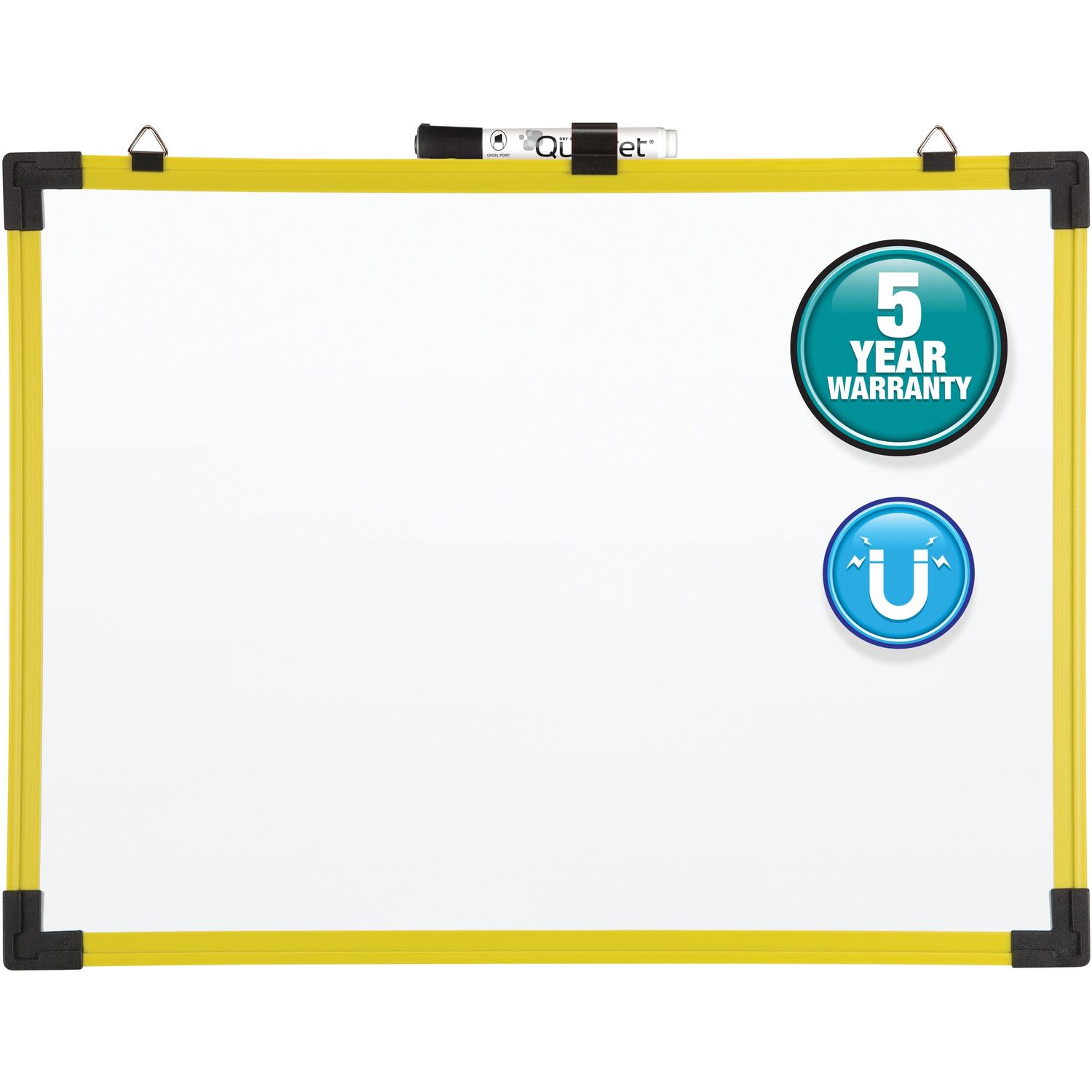 Industrial Magnetic Whiteboard 72" (6 ft) Width x 48" (4 ft) Height, White Painted Steel Surface, Bright Yellow Aluminum Frame, Rectangle, Horizontal, Mount, 1 Each