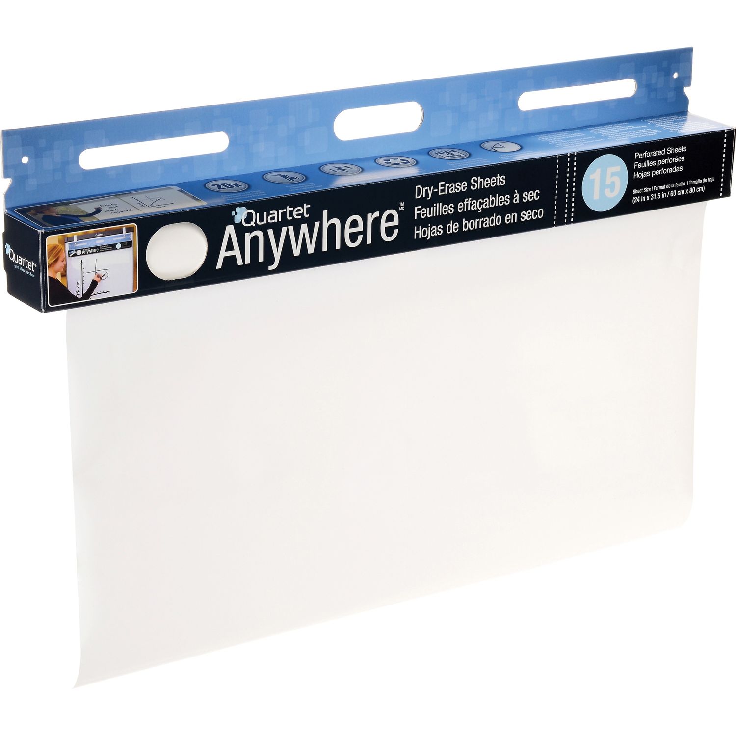 Anywhere Dry-Erase Sheets 480" (40 ft) Length, Paper, White, 15 / Each