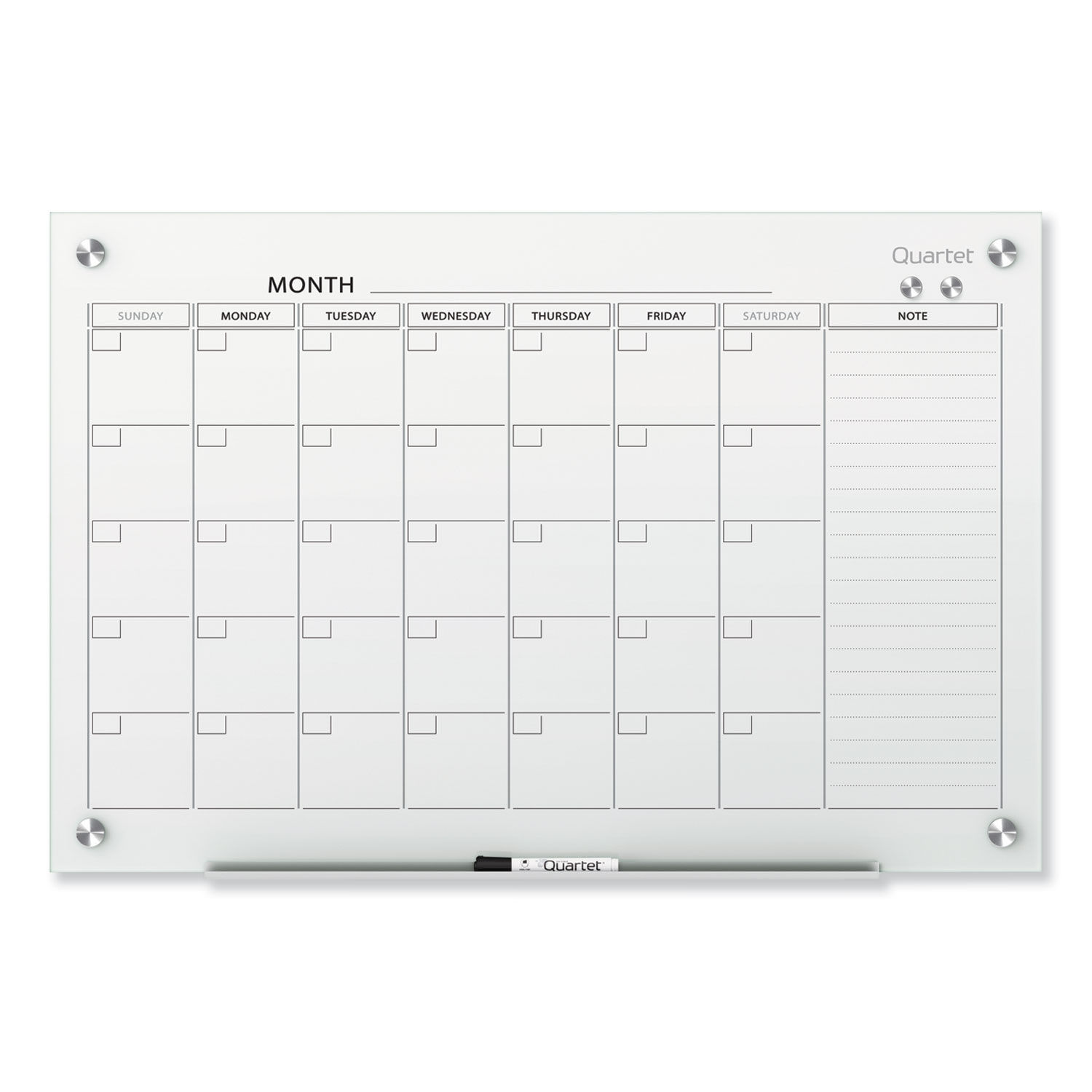 Infinity Magnetic Glass Calendar Board One Month, 36 x 24, White Surface