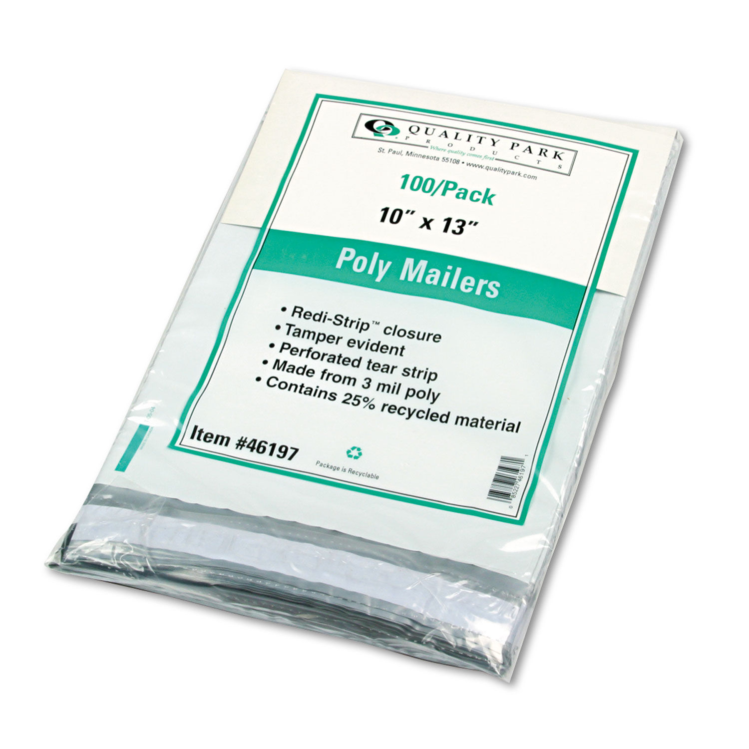 Redi-Strip Poly Mailer #4, Square Flap with Perforated Strip, Redi-Strip Adhesive Closure, 10 x 13, White, 100/Pack