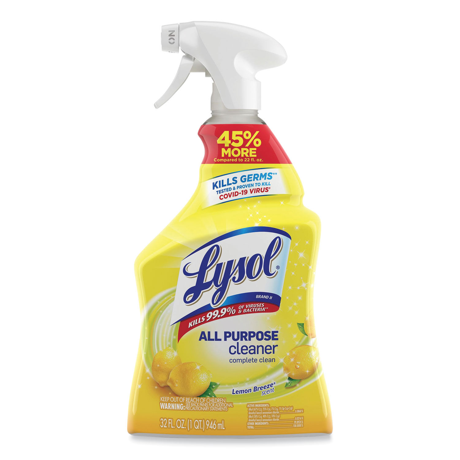 Ready-to-Use All-Purpose Cleaner Lemon Breeze, 32 oz Spray Bottle, 12/Carton