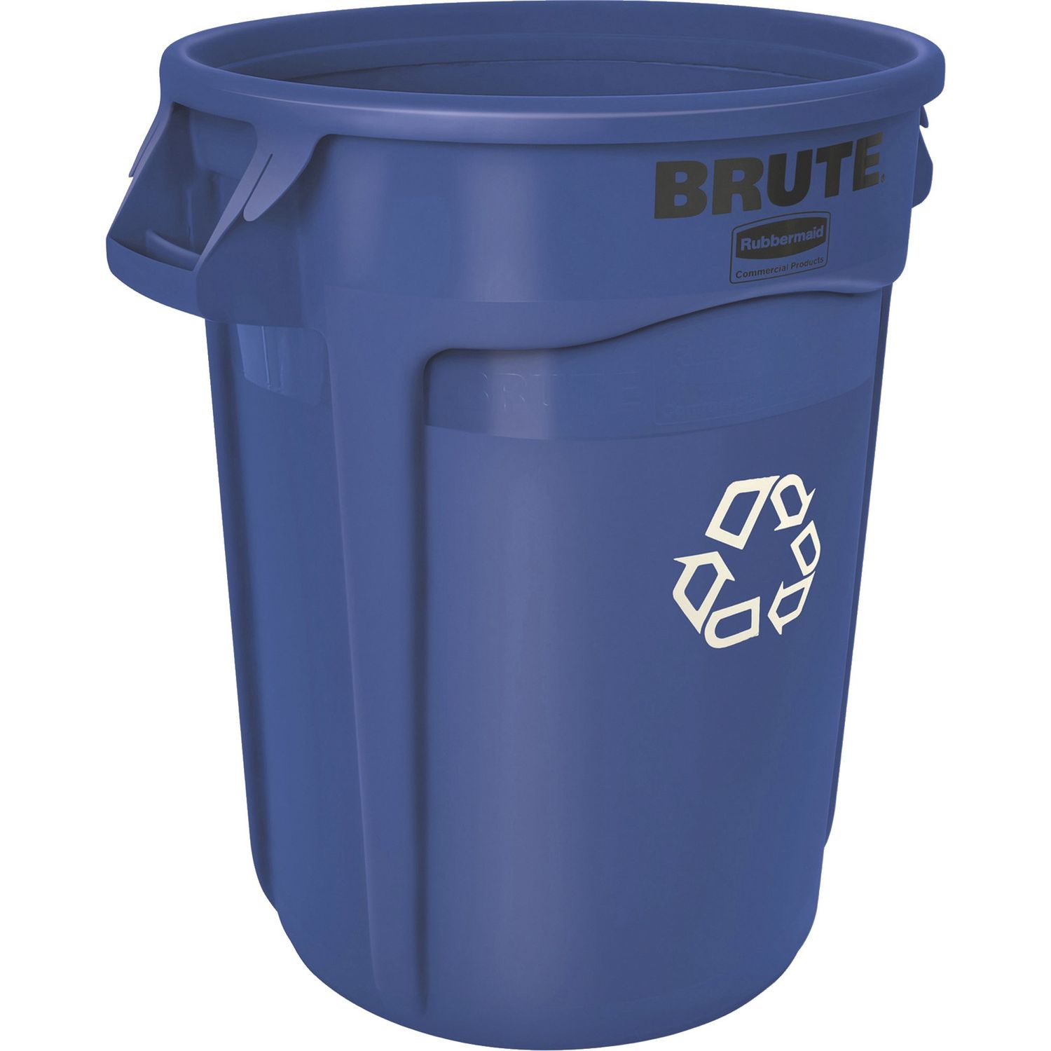 Brute Round Container 32 gal Capacity, Round, Heavy Duty, Handle, Tear Resistant, Damage Resistant, Durable, UV Coated, Fade Resistant, Warp Resistant, Crack Resistant, Crush Resistant, Blue, 1 Each
