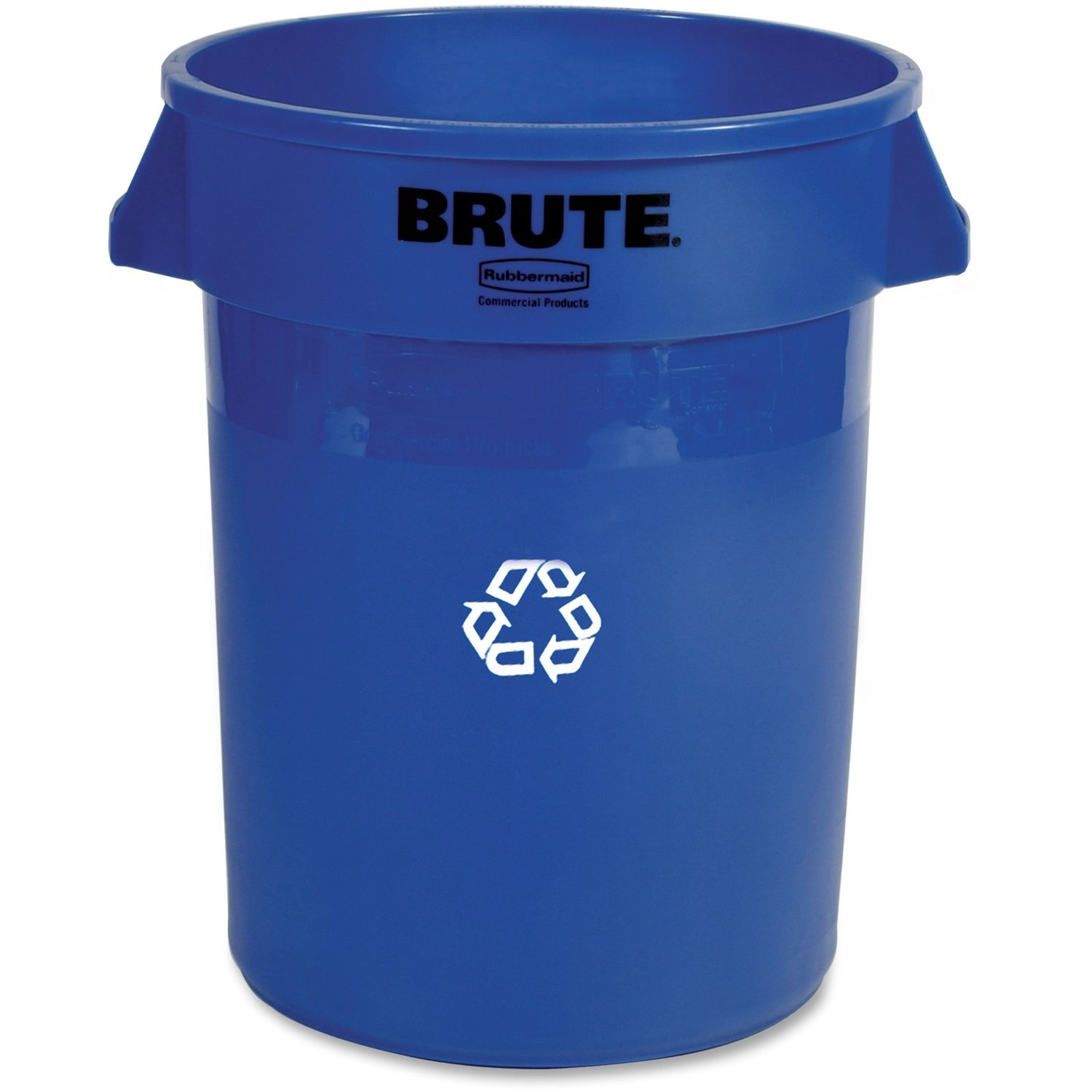 Brute Vented Recycling Container 32 gal Capacity, Round, Heavy Duty, Rust Resistant, Chip Resistant, Dent Resistant, Peel Resistant, Durable, Handle, 27.3" Height x 22" Width x 22" Depth