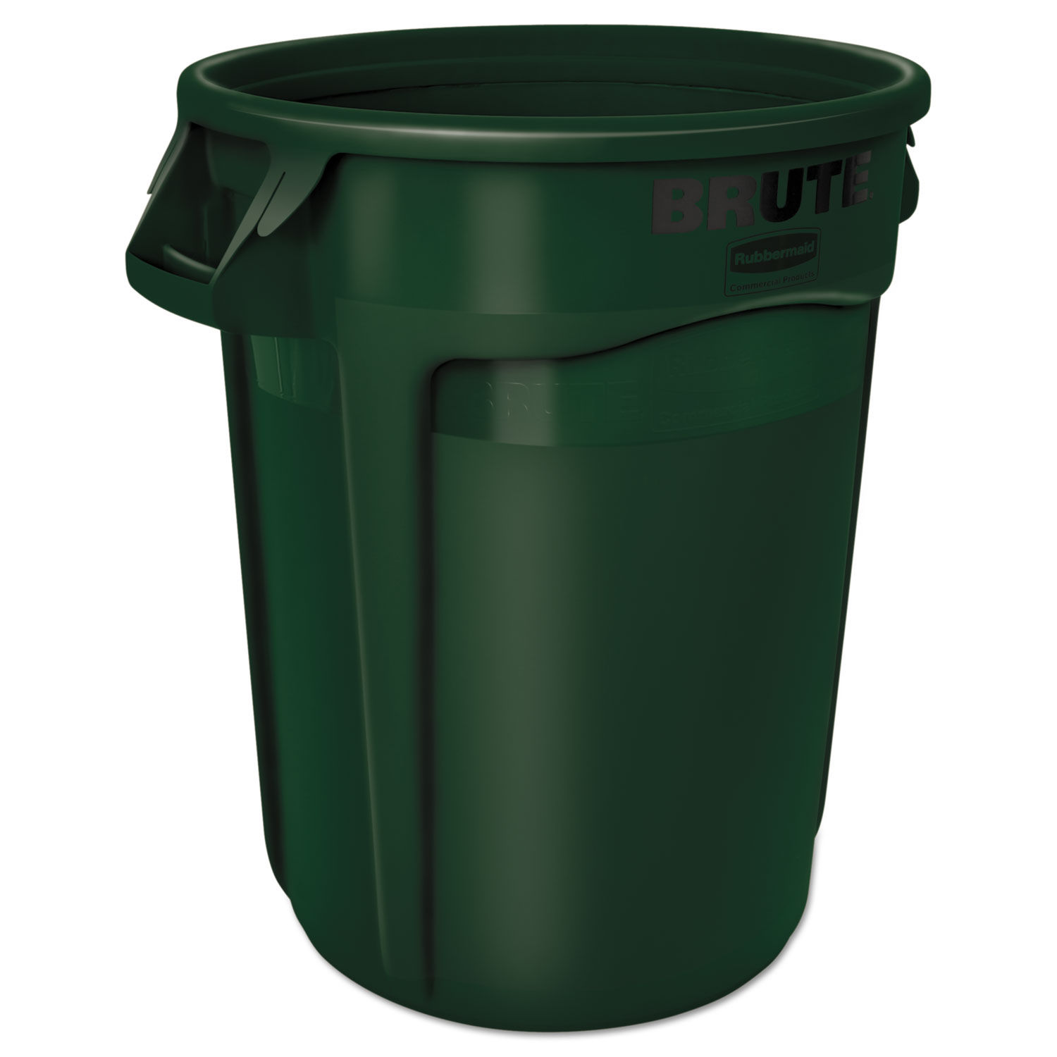 Vented Round Brute Container 32 gal, Plastic, Dark Green