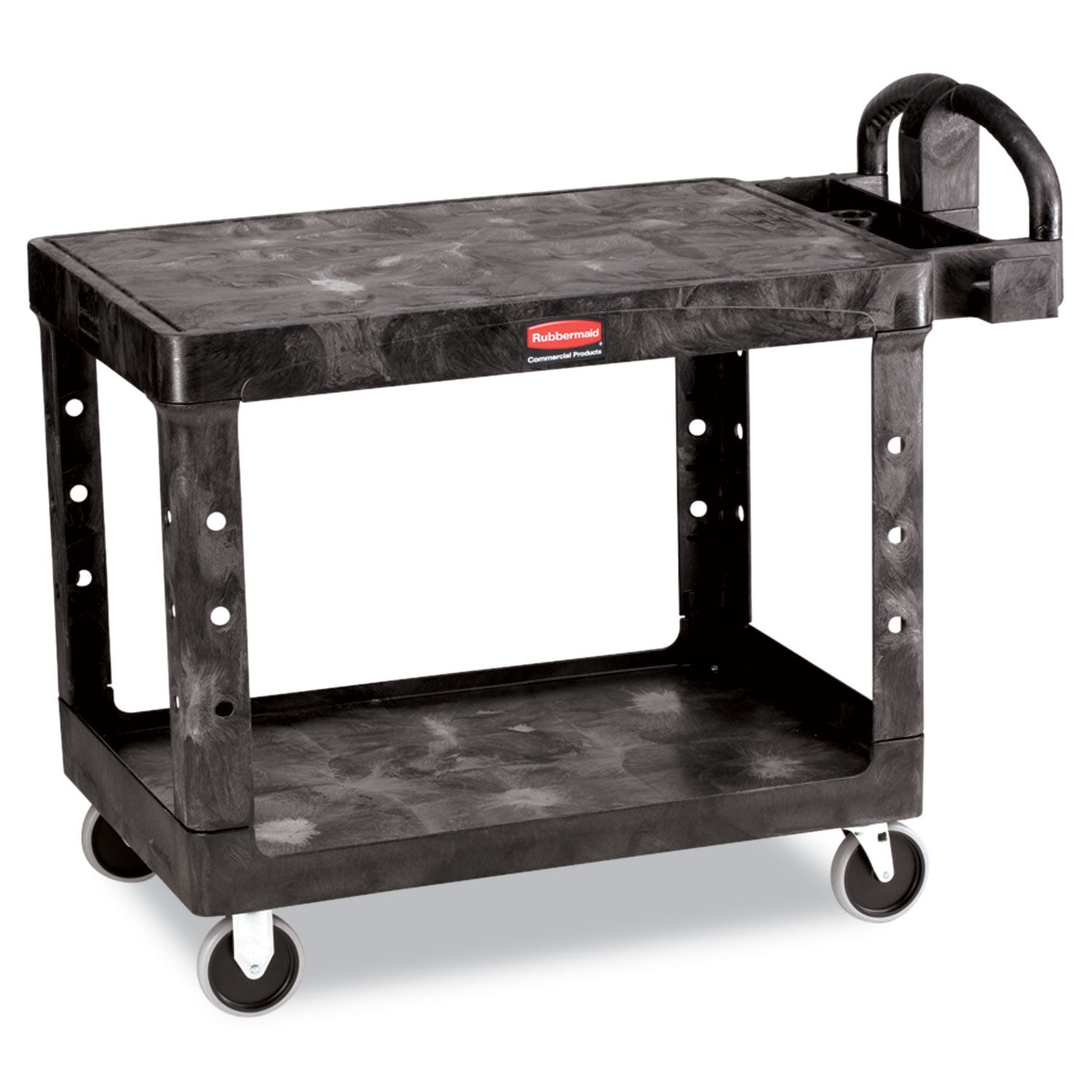 Flat Shelf Utility Cart Plastic, 2 Shelves, 500 lb Capacity, 25.25" x 44" x 38.13", Black