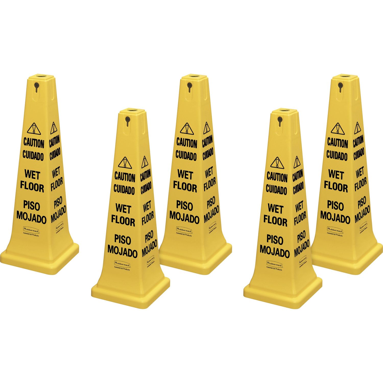 36" Safety Cone 5 / Carton, Caution, Wet Floor Print/Message, 12.2" Width x 36" Height, Cone Shape, Stackable, Sturdy, Plastic, Bright Yellow