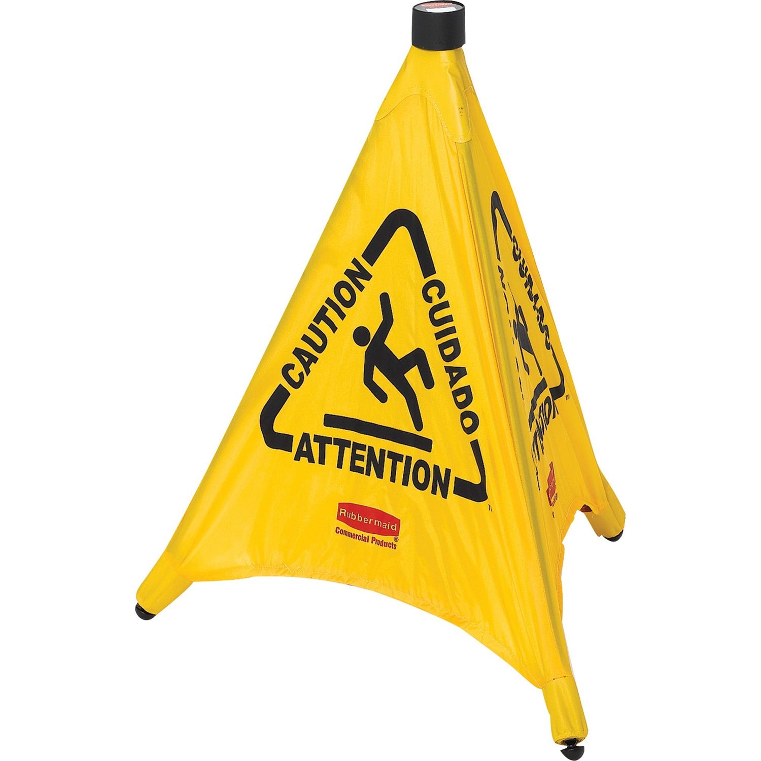 Multi-Lingual Caution Safety Cone 1 Each, Caution, Attention, Cuidado Print/Message, 21" Width x 20" Height, Durable, Multilingual, Yellow