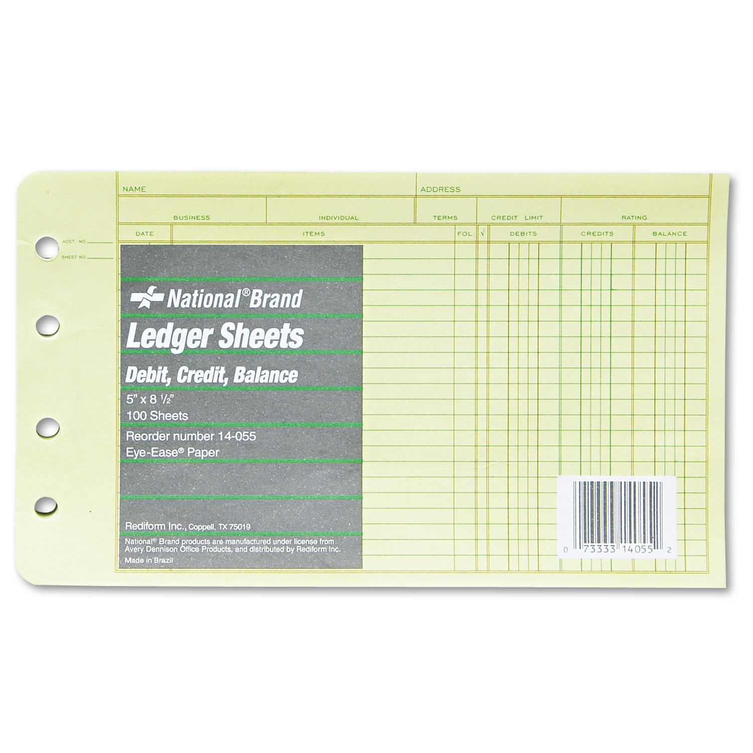 Four-Ring Binder Refill Sheets 5 x 8.5, Green, 100/Pack