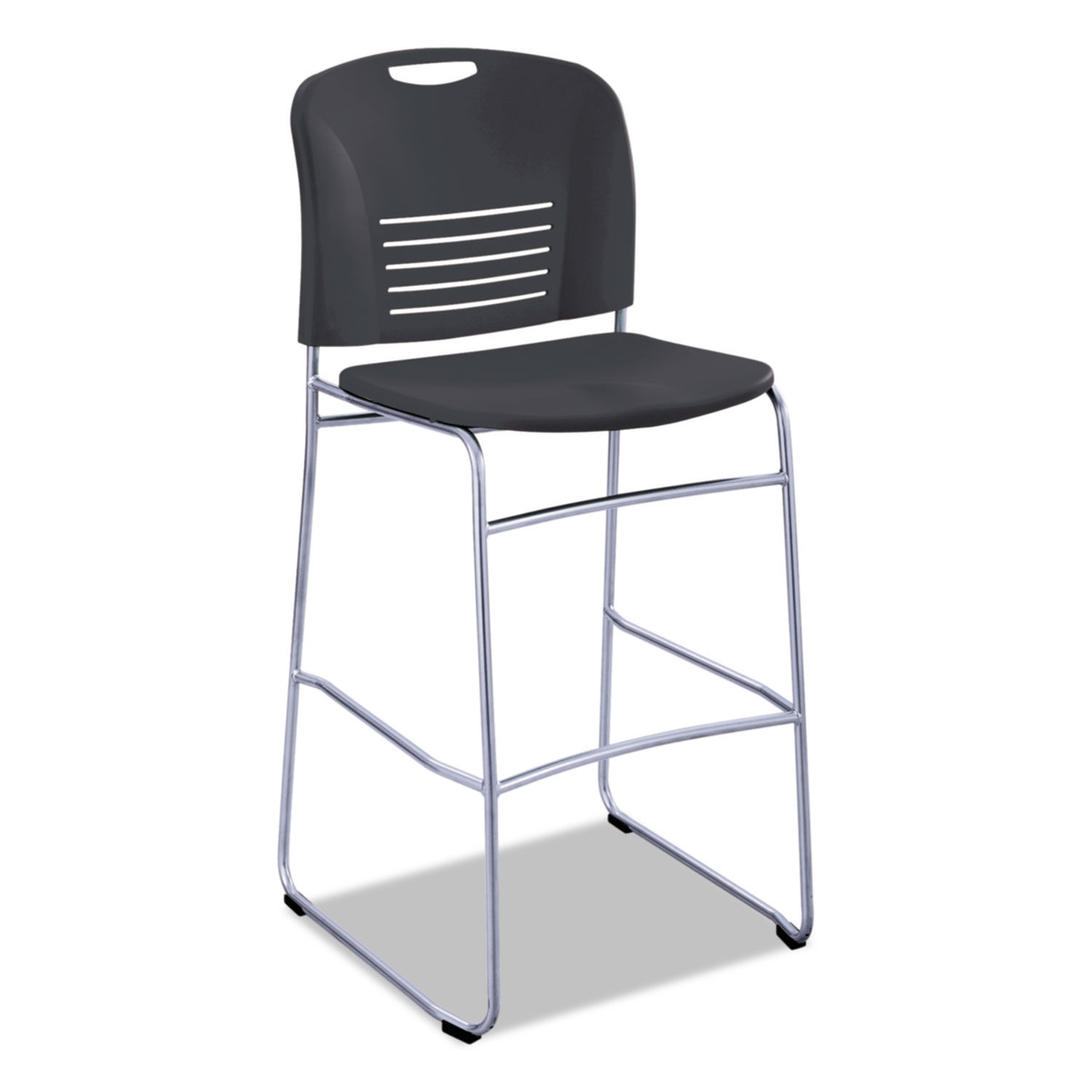 Vy Sled Base Bistro Chair Supports Up to 350 lb, 30.5" Seat Height, Black Seat, Black Back, Silver Base
