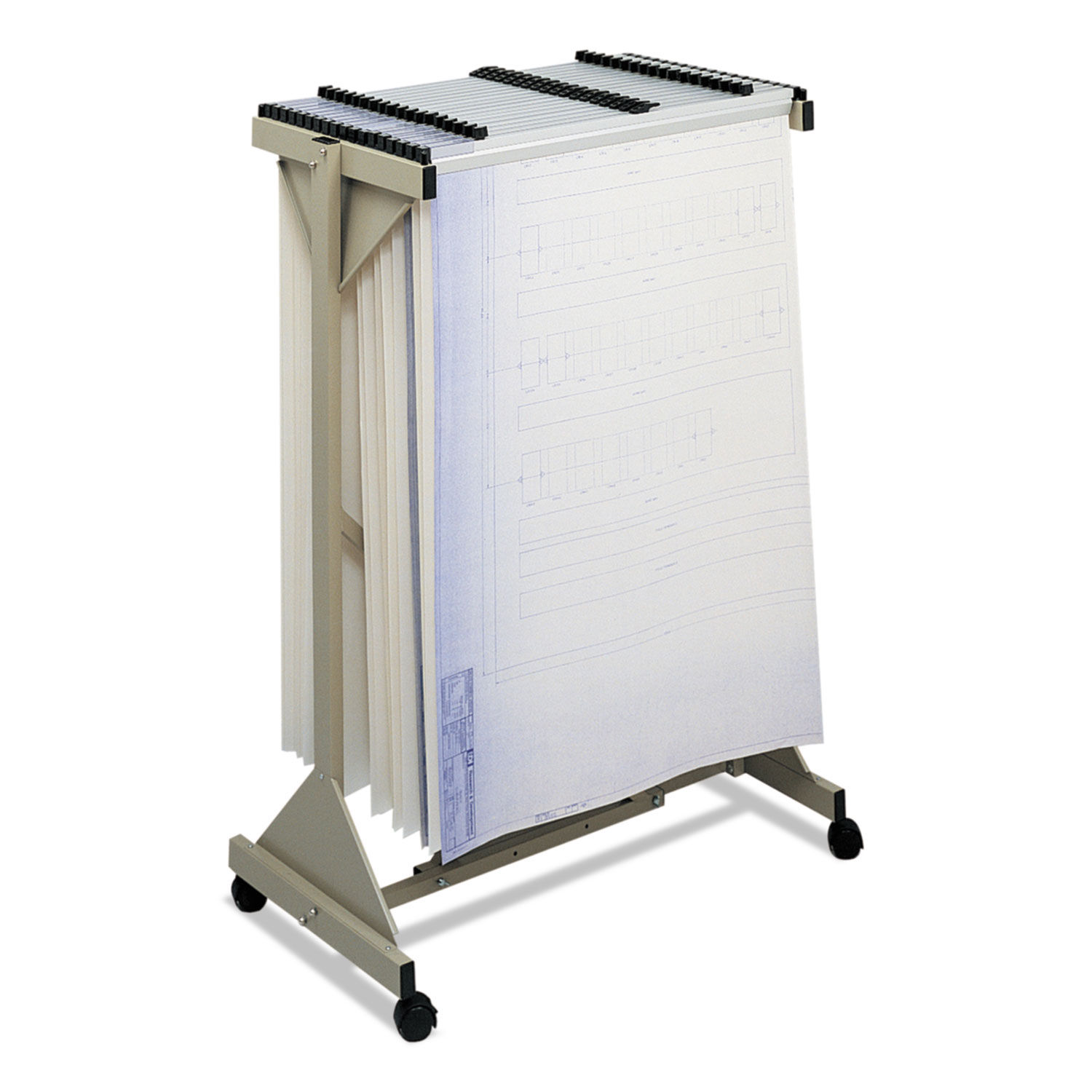 Mobile Plan Center Sheet Rack 18 Hanging Clamps, 43.75w x 20.5d x 51h, Sand