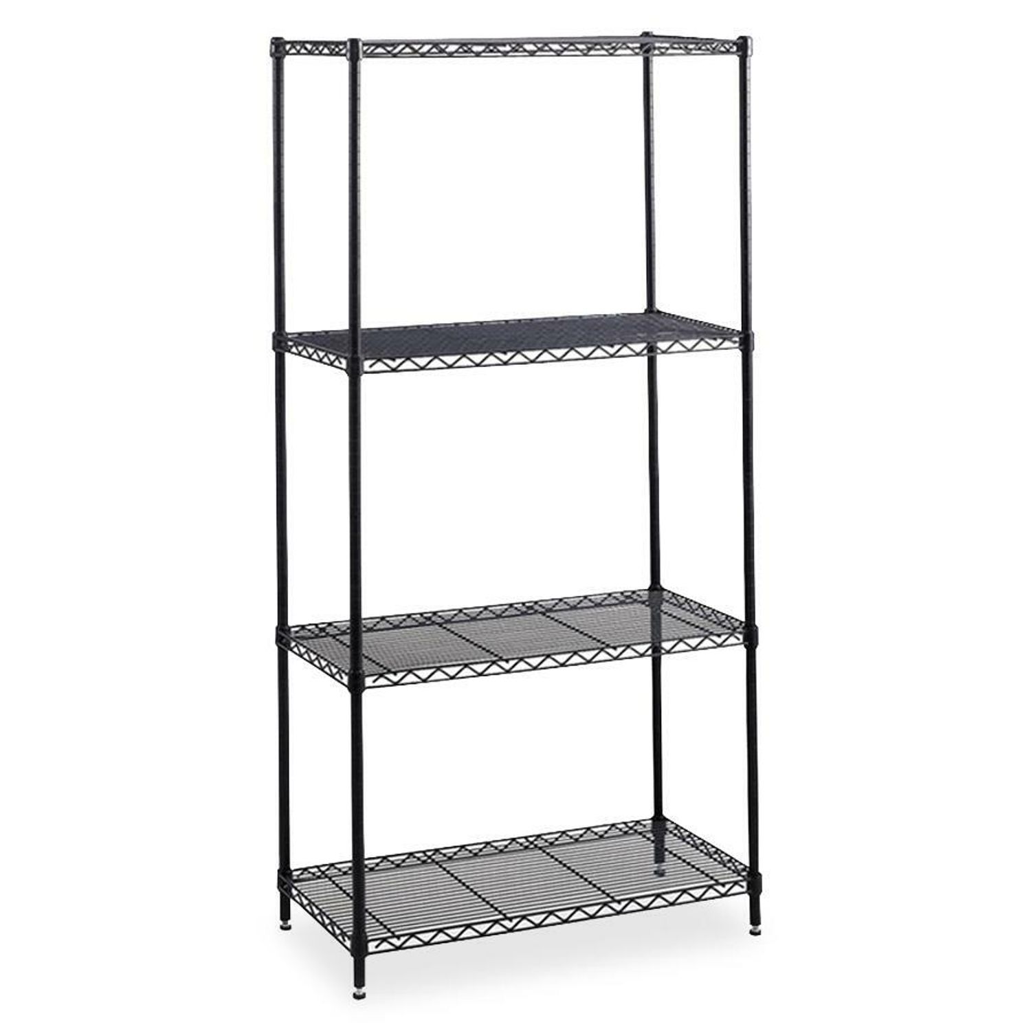 Industrial Wire Shelving 36" x 24", 4 x Shelf(ves), 2500 lb Load Capacity, Leveling Glide, Dust Proof, Adjustable Shelf, Durable, Black, Powder Coated, Steel, Assembly Required