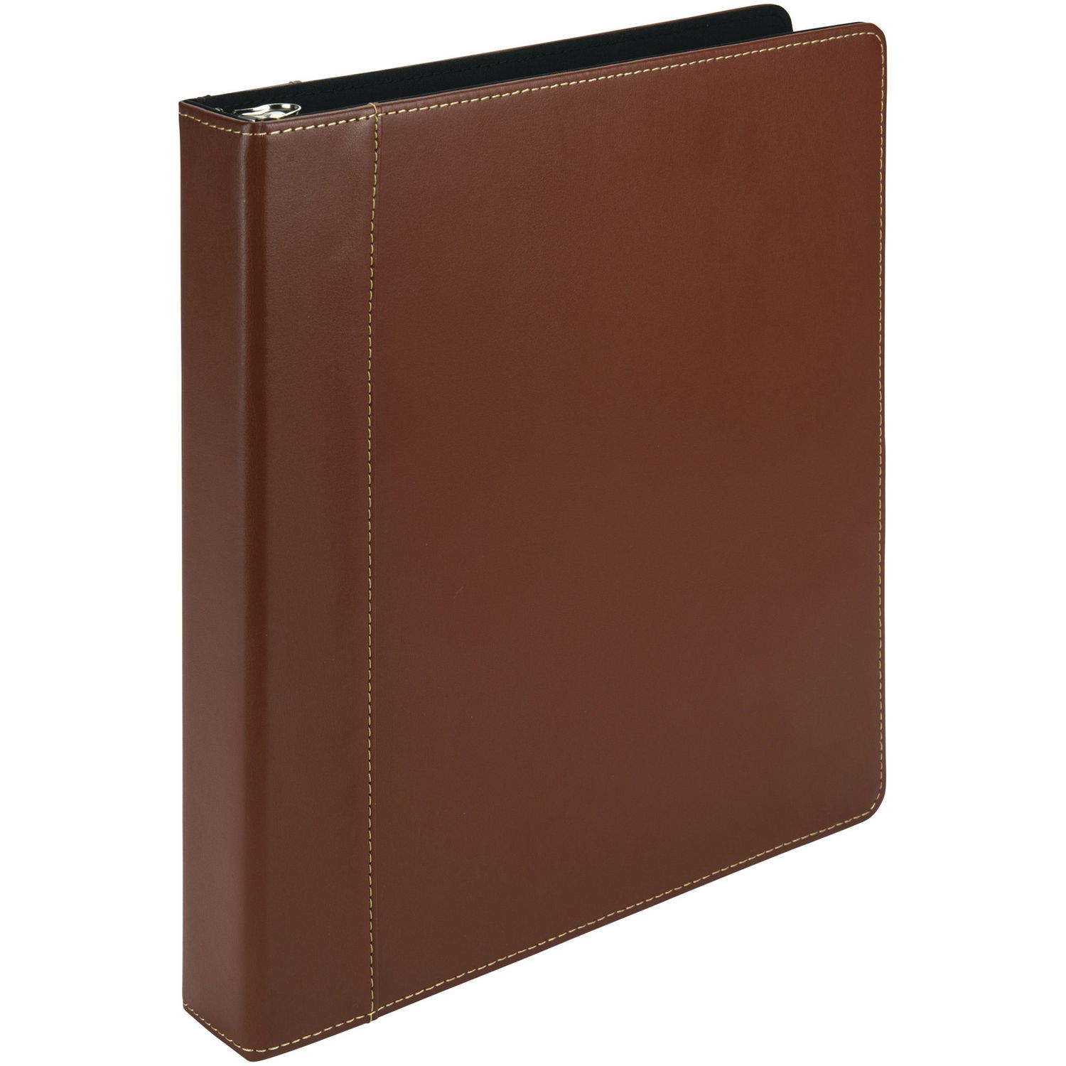 Contrast Stitch Leather Ring Binder 1" Binder Capacity, Letter, 8 1/2" x 11" Sheet Size, 200 Sheet Capacity, Round Ring Fastener(s), 2 Internal Pocket(s), Bonded Leather, LeatherGrain, Tan