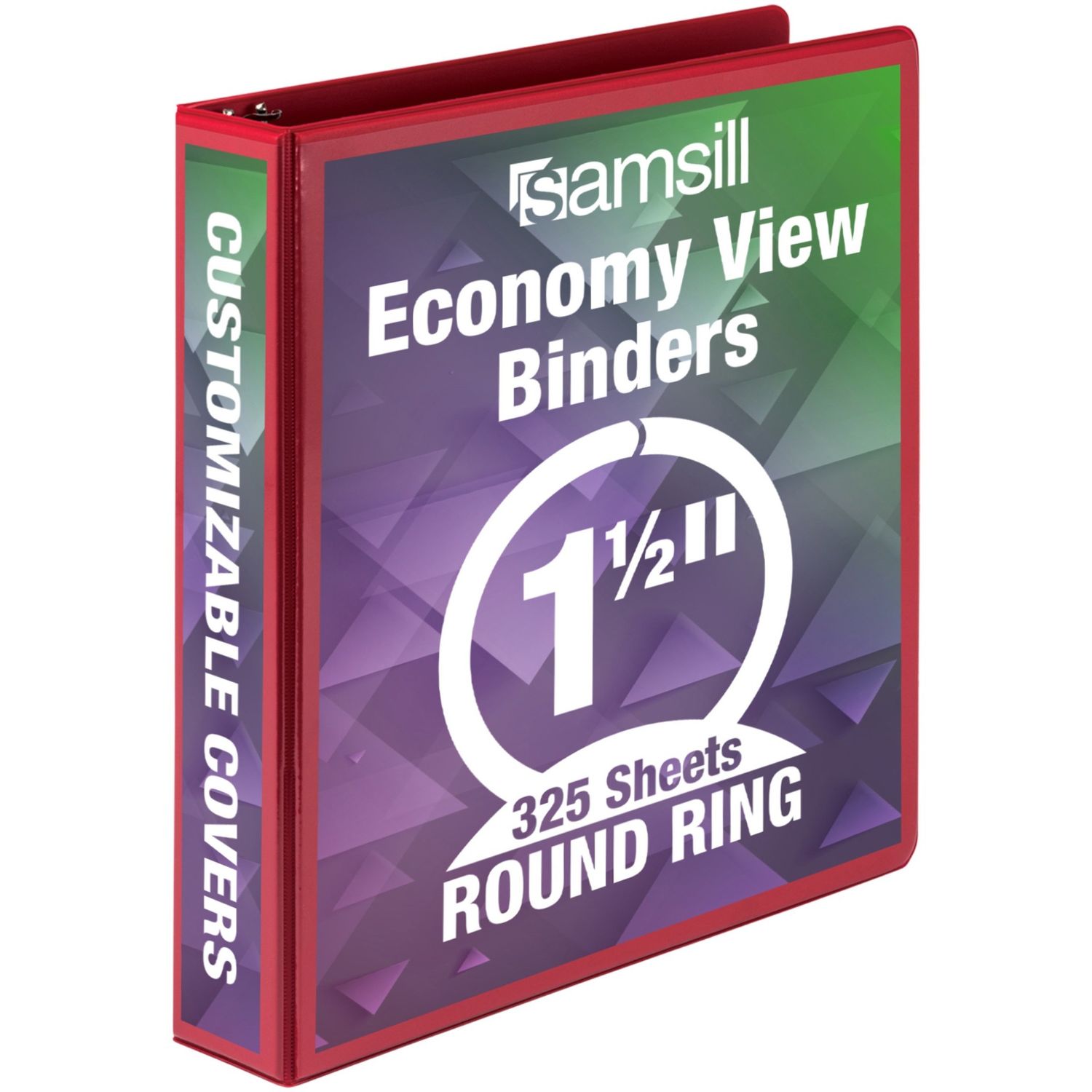 Economy 1-1/2" Round Ring View Binders 1 1/2" Binder Capacity, Letter, 8 1/2" x 11" Sheet Size, 350 Sheet Capacity, 3 x Round Ring Fastener(s), 2 Internal Pocket(s), Polypropylene, Chipboard, Red