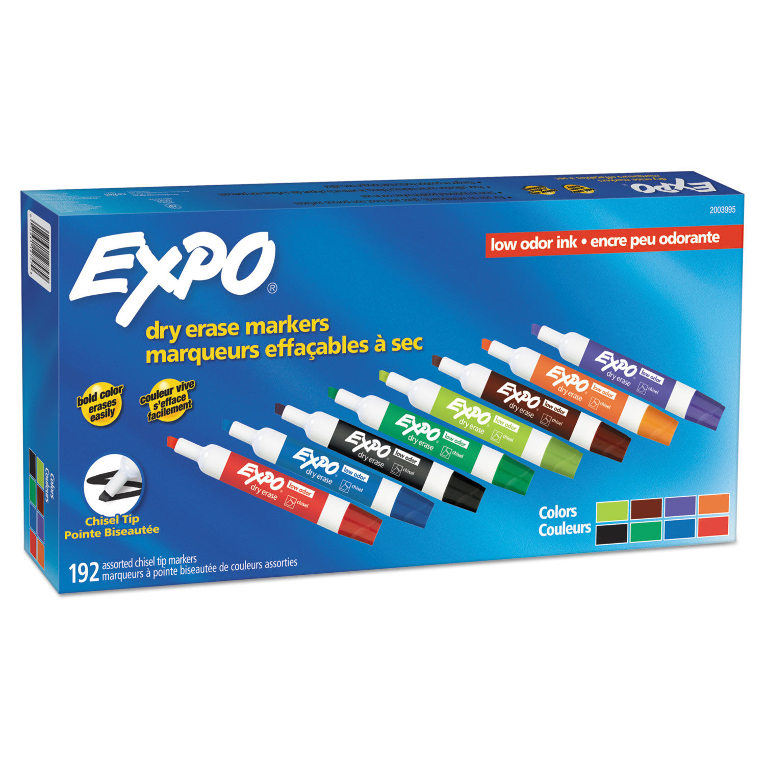 Low-Odor Dry Erase Marker Office Value Pack Broad Chisel Tip, Assorted Colors, 192/Pack