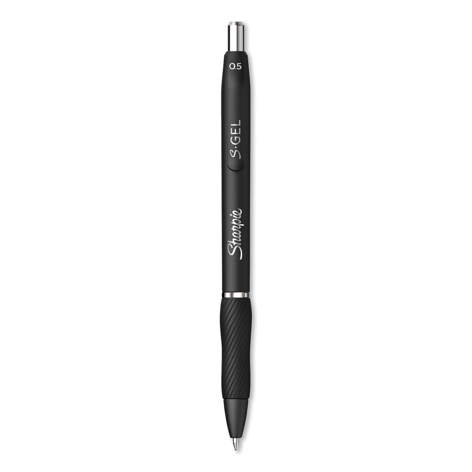 S-Gel High-Performance Gel Pen Retractable, Fine 0.5 mm, Black Ink, Black Barrel, Dozen