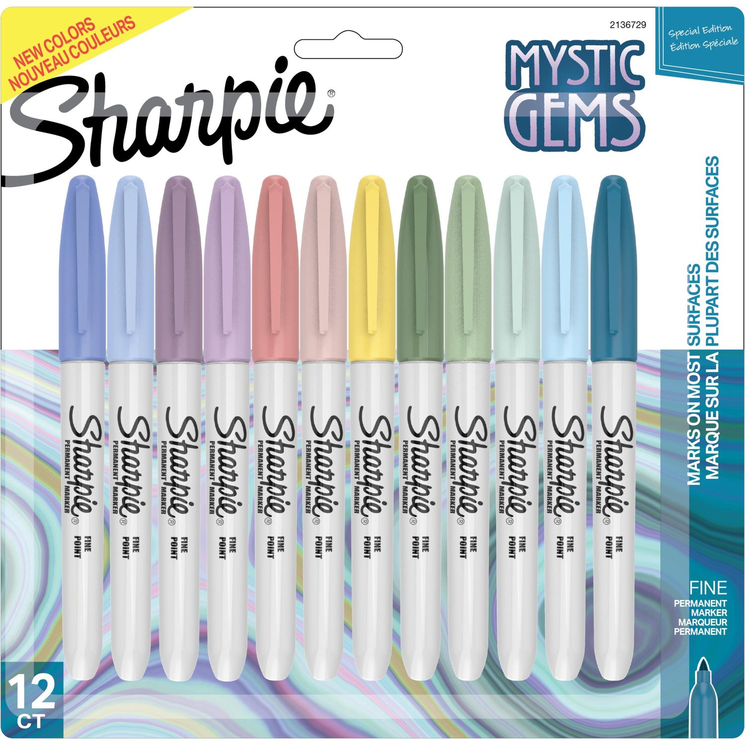 Mystic Gems Permanent Markers Fine Marker Point, Multi, 12 / Pack