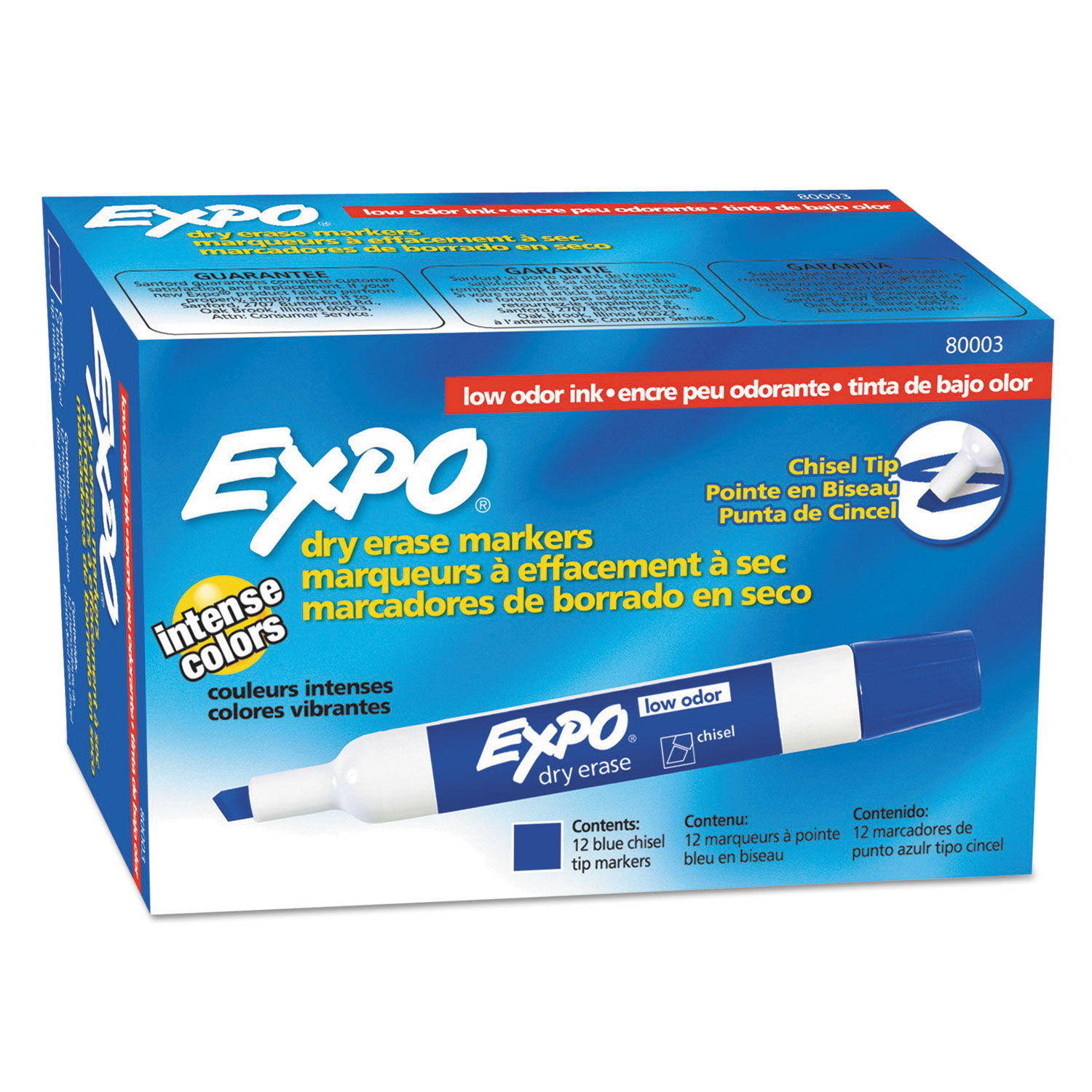 Low-Odor Dry-Erase Marker Broad Chisel Tip, Blue, Dozen