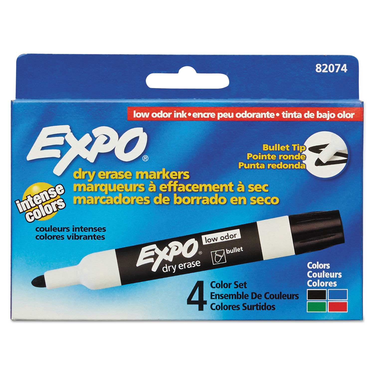 Low-Odor Dry-Erase Marker Medium Bullet Tip, Assorted Colors, 4/Set