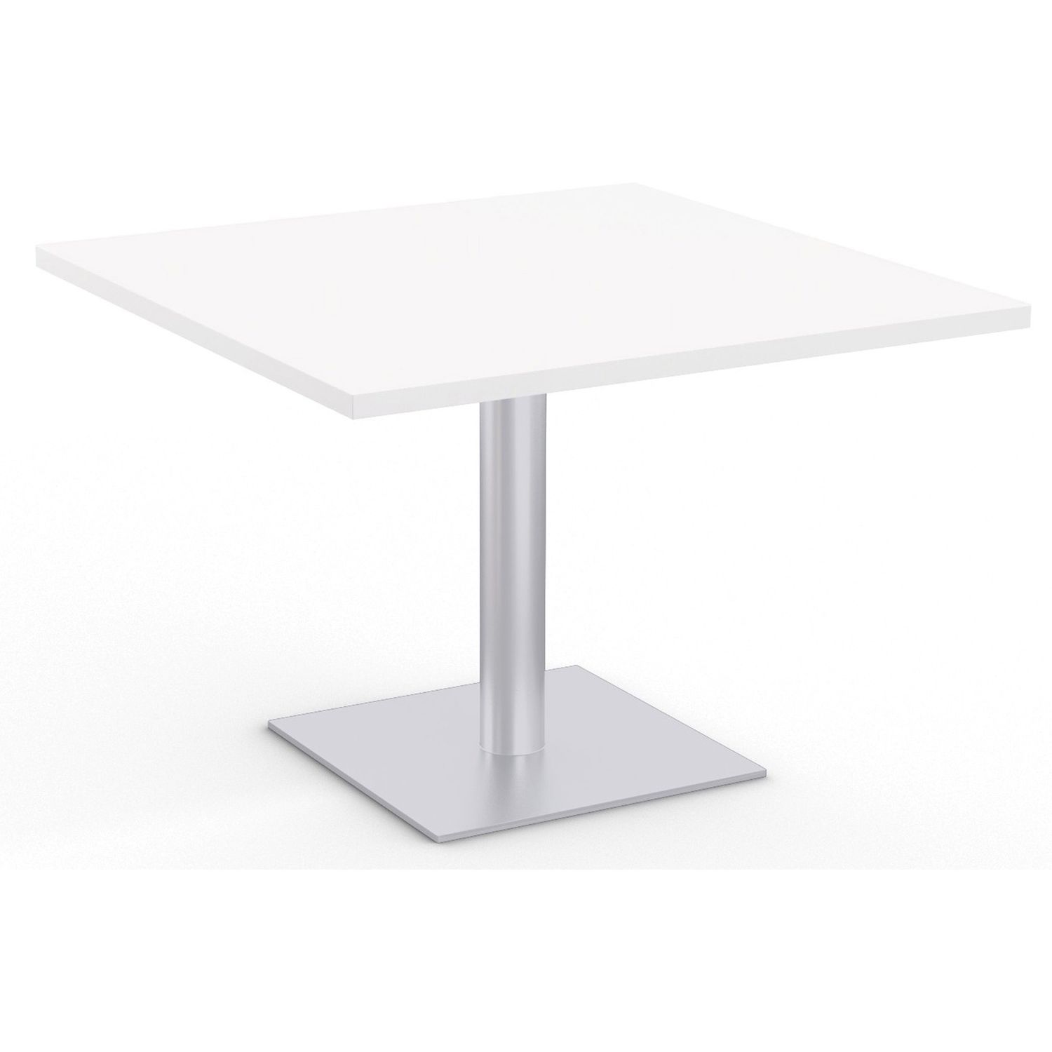 Sienna Hospitality Table High Pressure Laminate (HPL) Square Top, Powder Coated Base, 36" Table Top Length x 36" Table Top Width x 1.13" Table Top Depth, 29" Height, Assembly Required, Designer White
