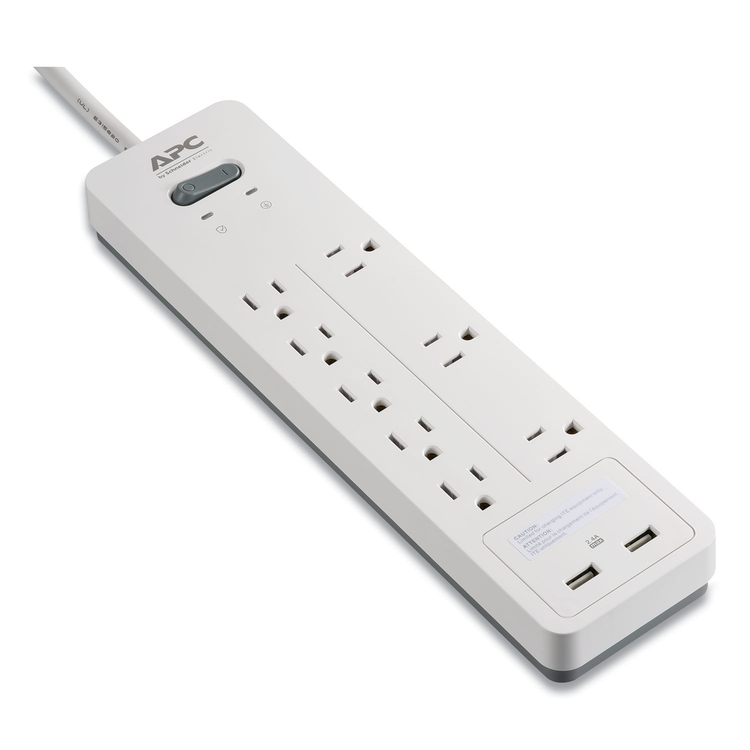 Home Office SurgeArrest Power Surge Protector 8 AC Outlets/2 USB Ports, 6 ft Cord, 2,160 J, White