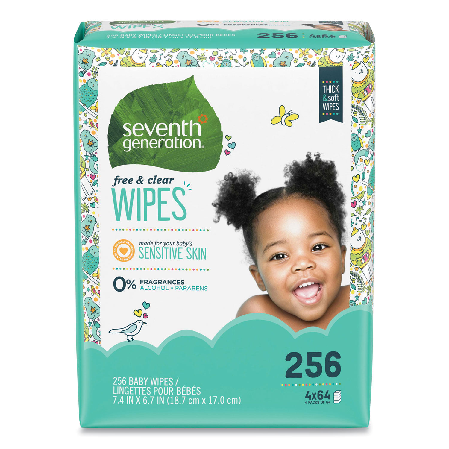 Free and Clear Baby Wipes 7 x 7, Refill, Unscented, White, 256/Pack, 3 Packs/Carton