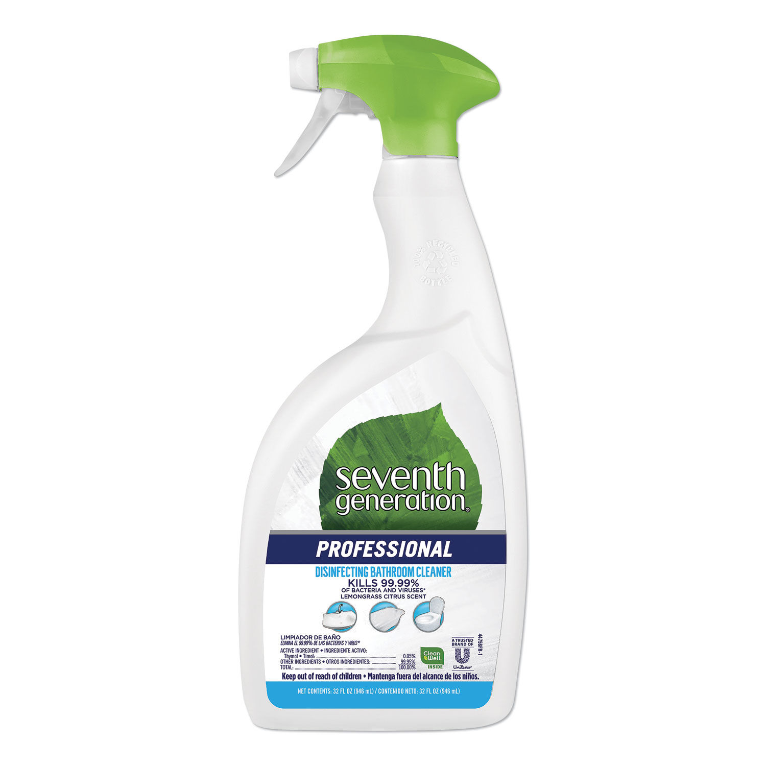 Disinfecting Bathroom Cleaner Lemongrass Citrus, 32 oz Spray Bottle, 8/Carton