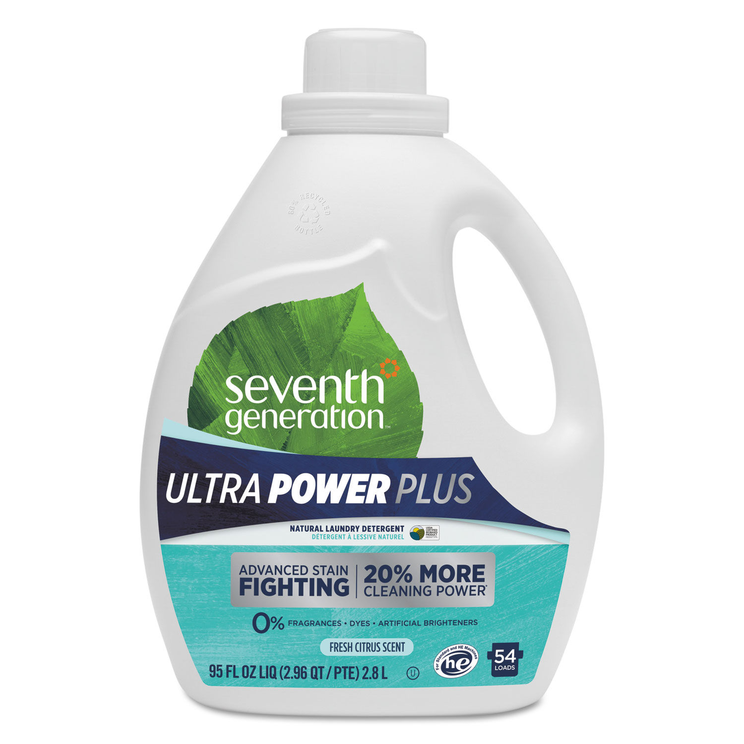 Natural Liquid Laundry Detergent Ultra Power Plus, Fresh Scent, 54 Loads, 95 oz