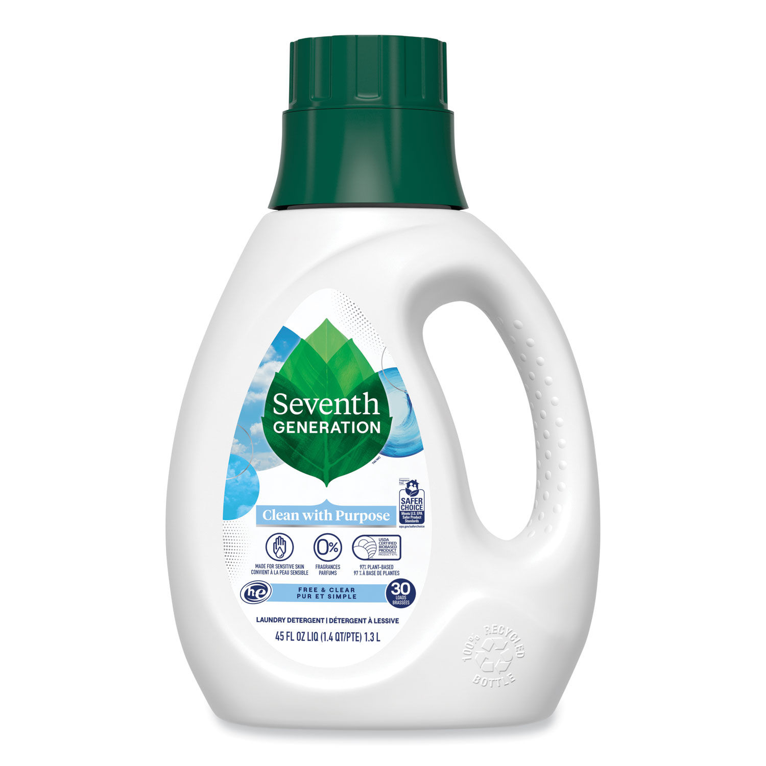 Natural Liquid Laundry Detergent Fragrance Free, 45 oz Bottle, 6/Carton