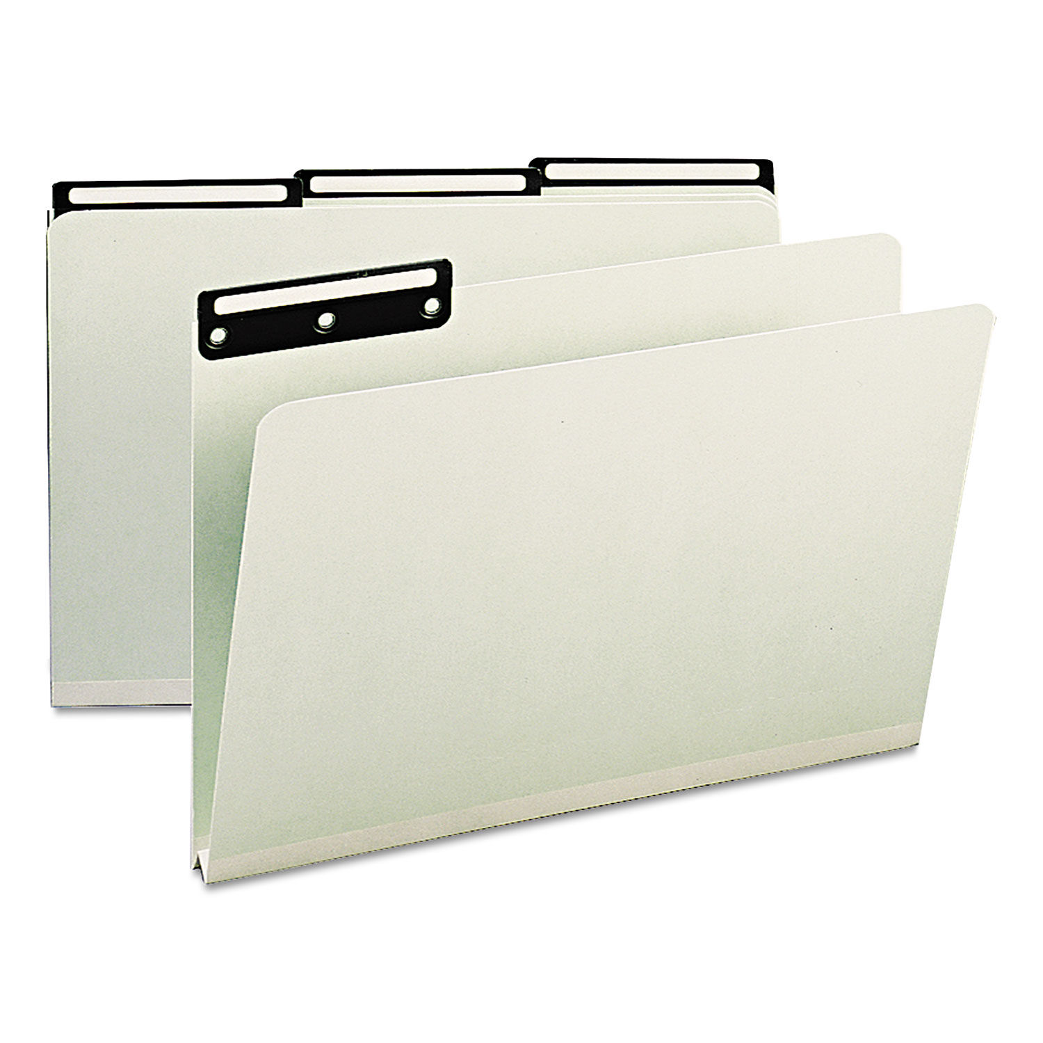Recycled Heavy Pressboard File Folders with Insertable 1/3-Cut Metal Tabs Legal Size, 1" Expansion, Gray-Green, 25/Box