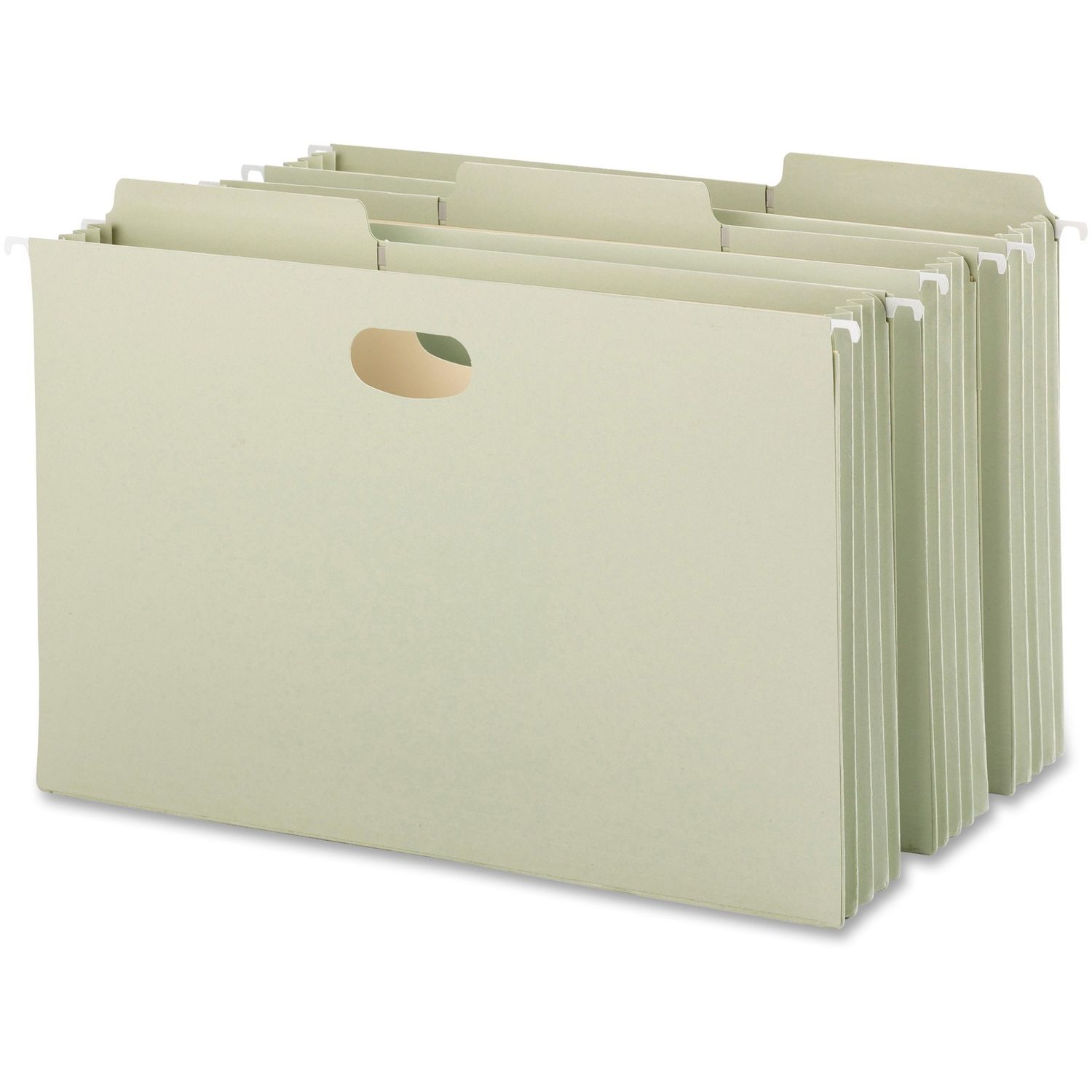FasTab 1/3 Tab Cut Legal Recycled Hanging Folder 8 1/2" x 14", 3 1/2" Expansion, Top Tab Location, Assorted Position Tab Position, Moss, 10% Recycled, 9 / Box