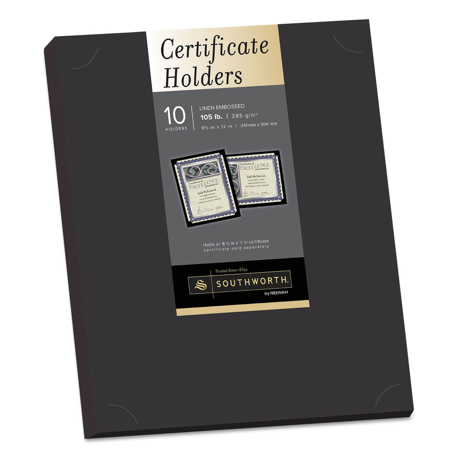 Certificate Holder Black, 105lb Linen Stock, 12 x 9.5, 10/Pack