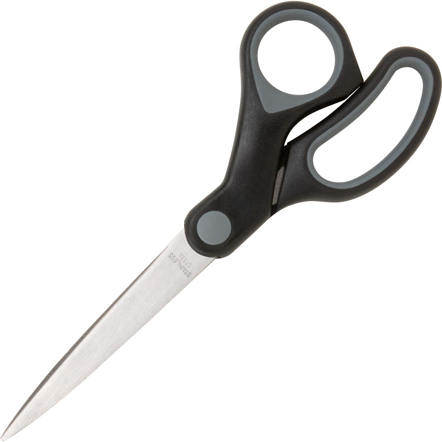 Straight Rubber Handle Scissors 8" Overall Length, Straight, Stainless Steel, Black, Gray, 1 Each