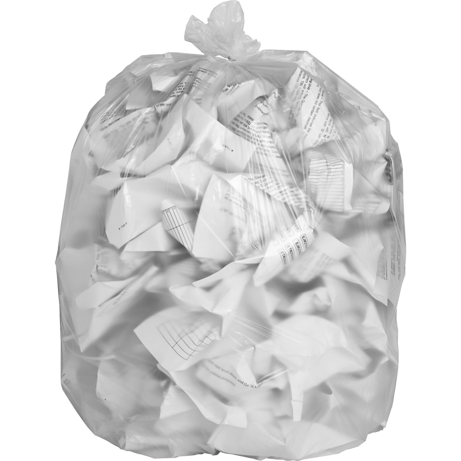 High-density Resin Trash Bags Medium Size, 30 gal, 30" Width x 36" Length x 0.31 mil (8 Micron) Thickness, High Density, Clear, Resin, 500/Carton, Industrial Trash, Office Waste