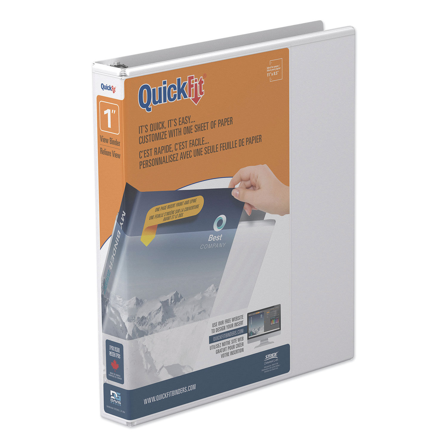 QuickFit D-Ring View Binder 3 Rings, 1" Capacity, 11 x 8.5, White