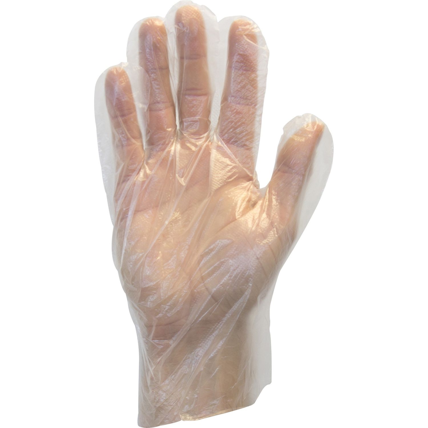 Clear Powder Free Polyethylene Gloves X-Large Size, Polyethylene, Clear, Die Cut, Heat Sealed Edge, Embossed Grip, Powder-free, Latex-free, Silicone-free, Recyclable, For Food, 11.75" Glove Length