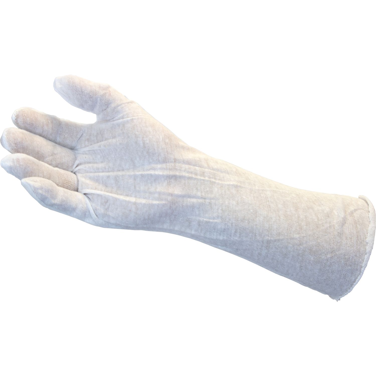 12" White Light Weight Inspectors Gloves Large Size, Two Piece Web, Cotton, White, Unhemmed Cuff, Lightweight, 12" Glove Length
