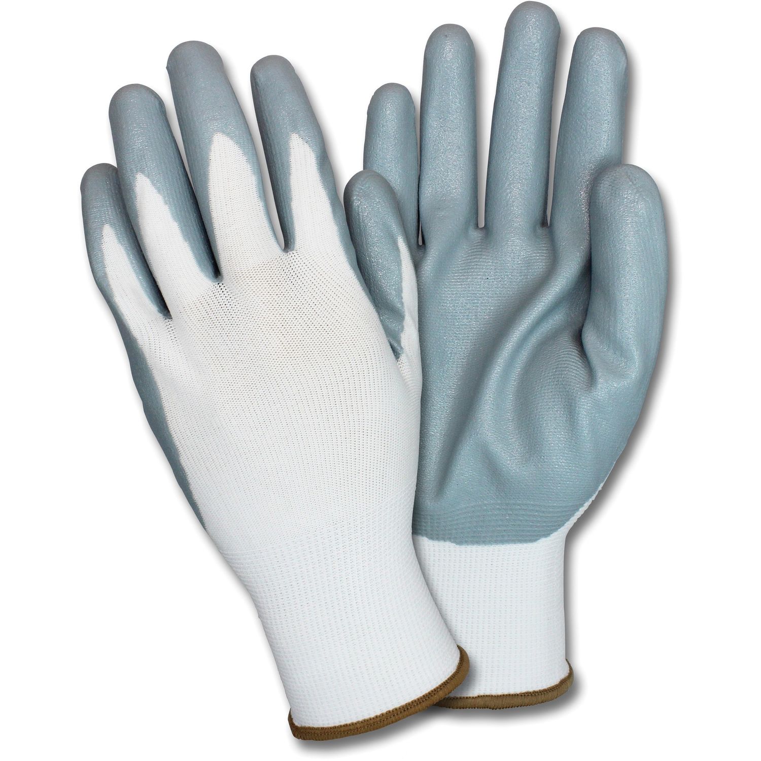 Nitrile Coated Knit Gloves Hand Protection, Nitrile Coating, Small Size, Gray, White, Durable, Finger Protection, Flexible, Breathable, Knitted, Comfortable, For Industrial, 72 / Carton