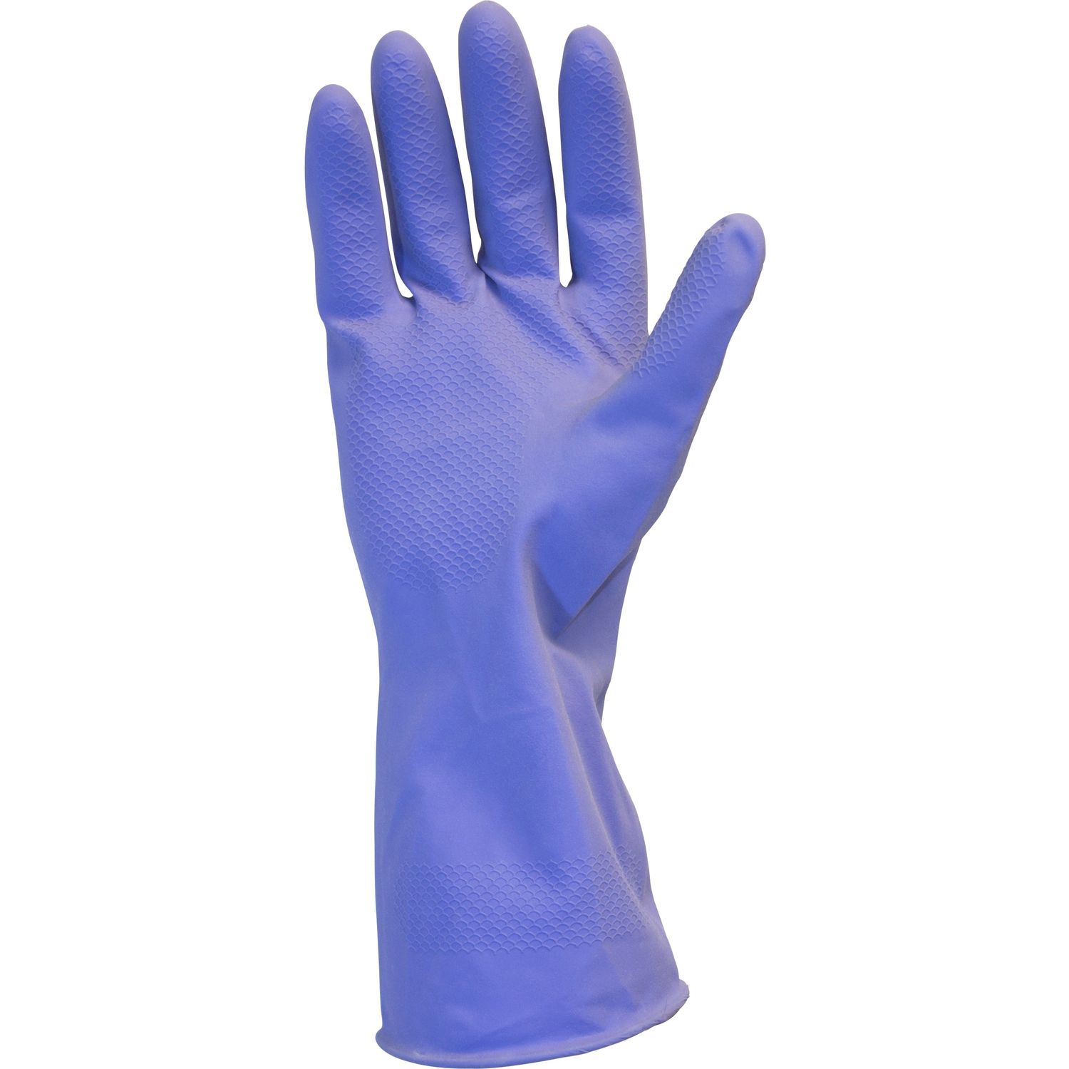 Purple Flock Lined Latex Gloves Chemical Protection, Small Size, Latex, Purple, Rolled Cuff, Fish Scale Grip, Flock-lined, For Dishwashing, Cleaning, Meat Processing, 16 mil Thickness