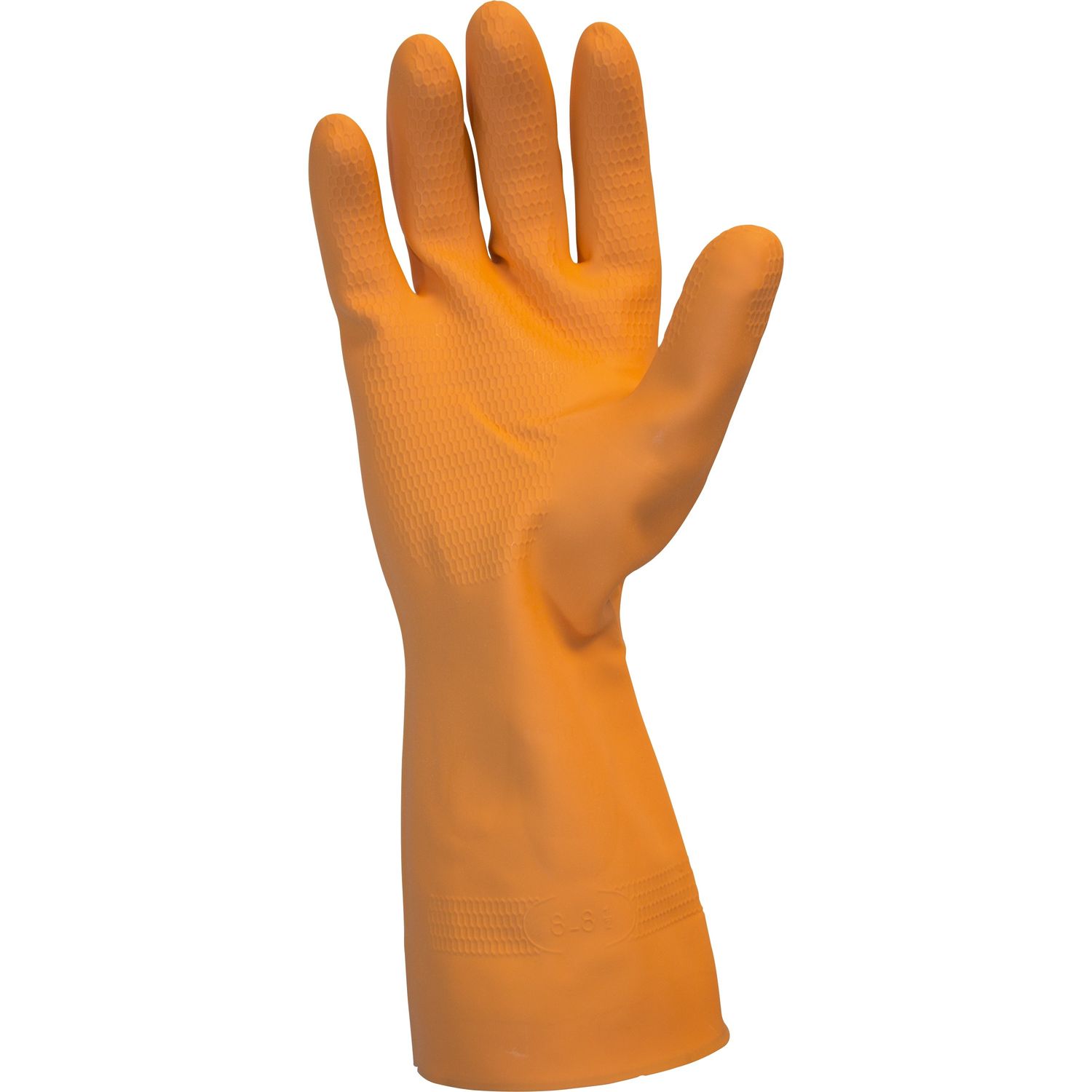 Orange Neoprene Latex Blend Flock Lined Latex Gloves Chemical Protection, X-Large Size, Neoprene Latex, Orange, Straight Cuff, Fish Scale Grip, Flock-lined, For Dishwashing, Cleaning, Meat Processing