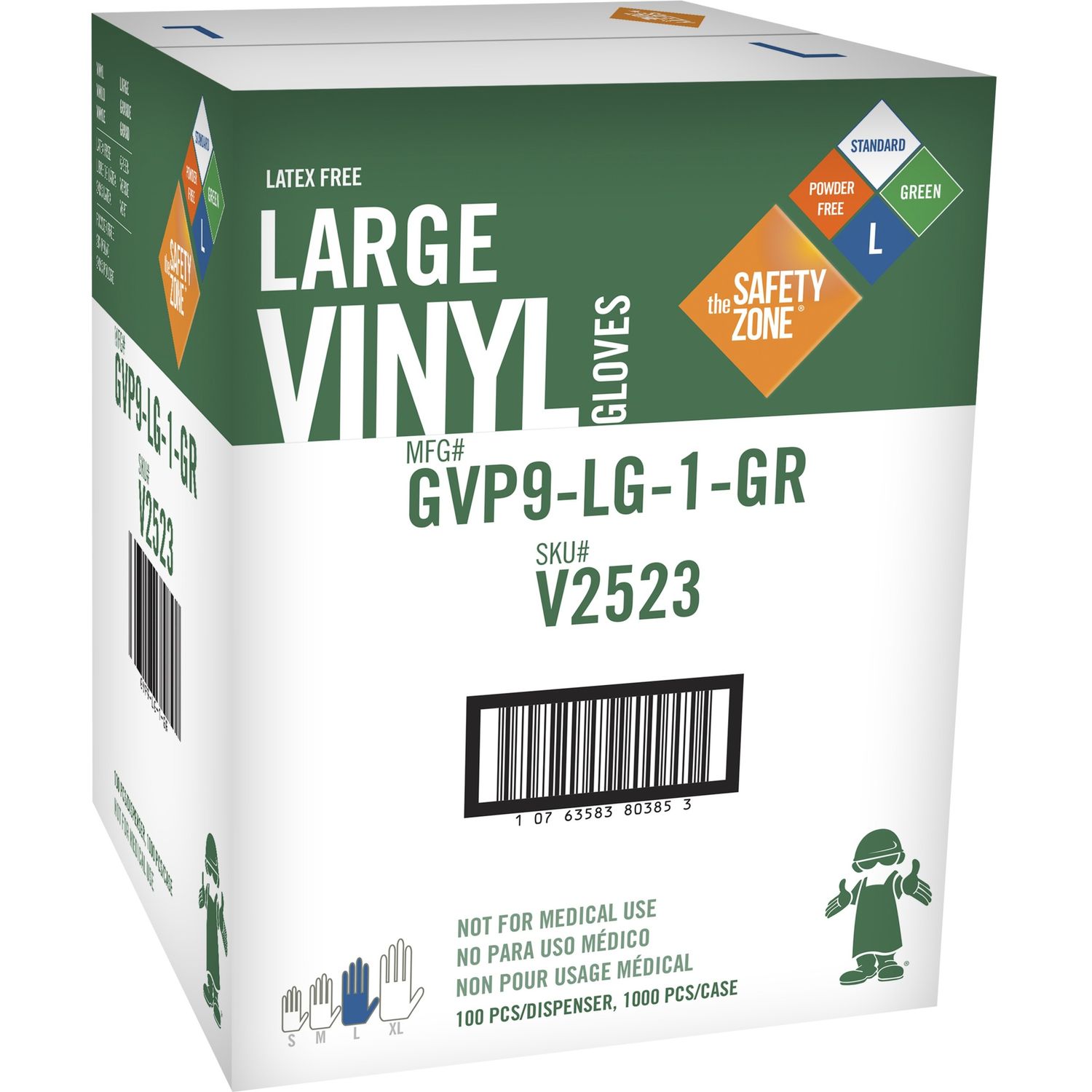 Powder Free Green Vinyl Gloves Large Size, Vinyl, Green, Powder-free, Latex-free, Comfortable, Silicone-free, Allergen-free, DINP-free, DEHP-free