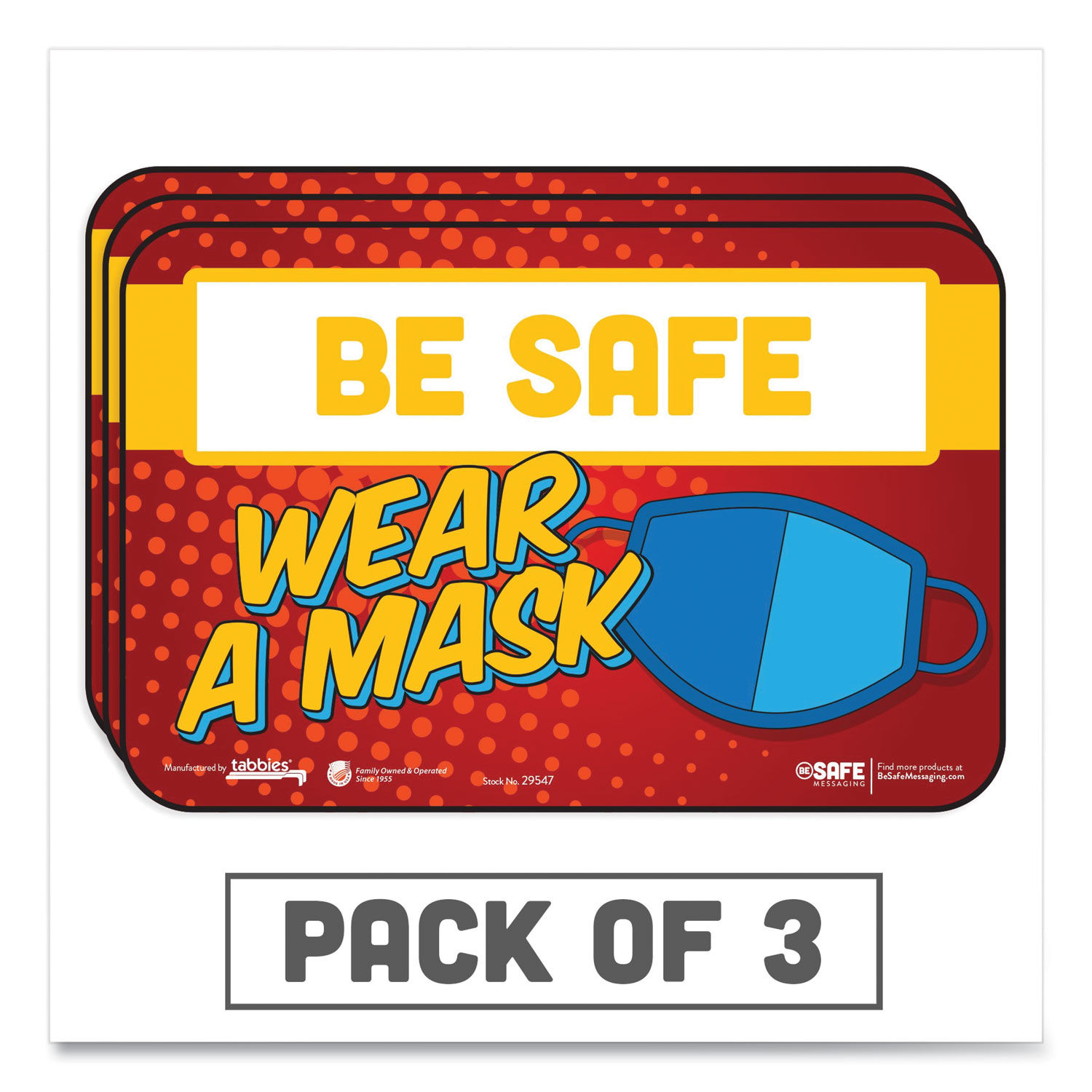 BeSafe Messaging Education Wall Signs 9 x 6,  "Be Safe, Wear A Mask", 3/Pack